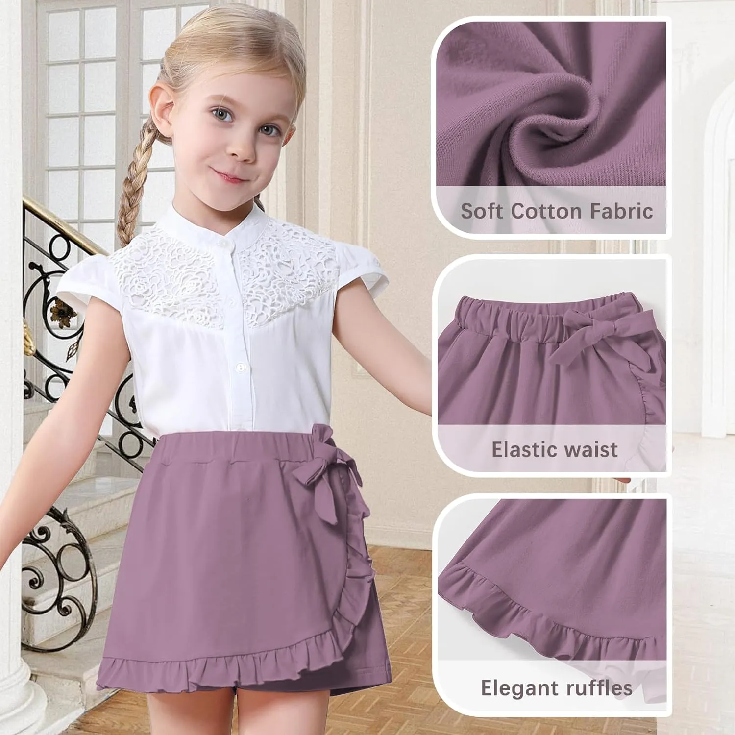 Toddler Baby Girls Skorts Skirt Little Girls Ruffle Flying Skirts Front Hem Solid Casual Stretch Skort for Baby Girls