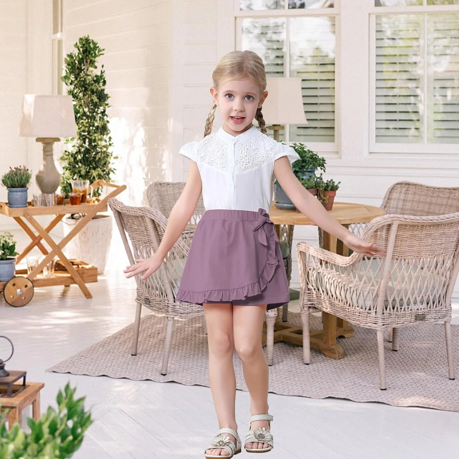Toddler Baby Girls Skorts Skirt Little Girls Ruffle Flying Skirts Front Hem Solid Casual Stretch Skort for Baby Girls