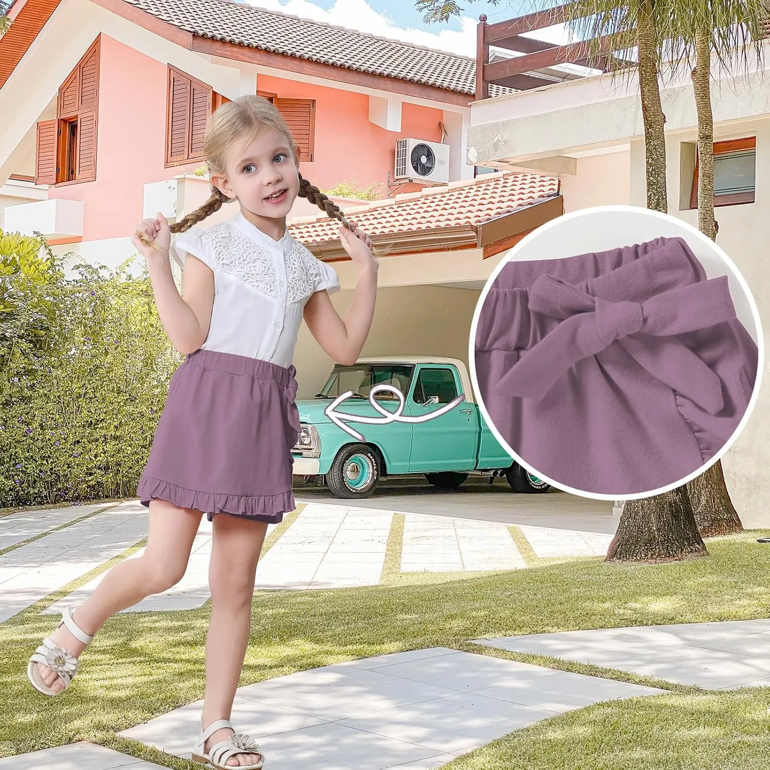 Toddler Baby Girls Skorts Skirt Little Girls Ruffle Flying Skirts Front Hem Solid Casual Stretch Skort for Baby Girls