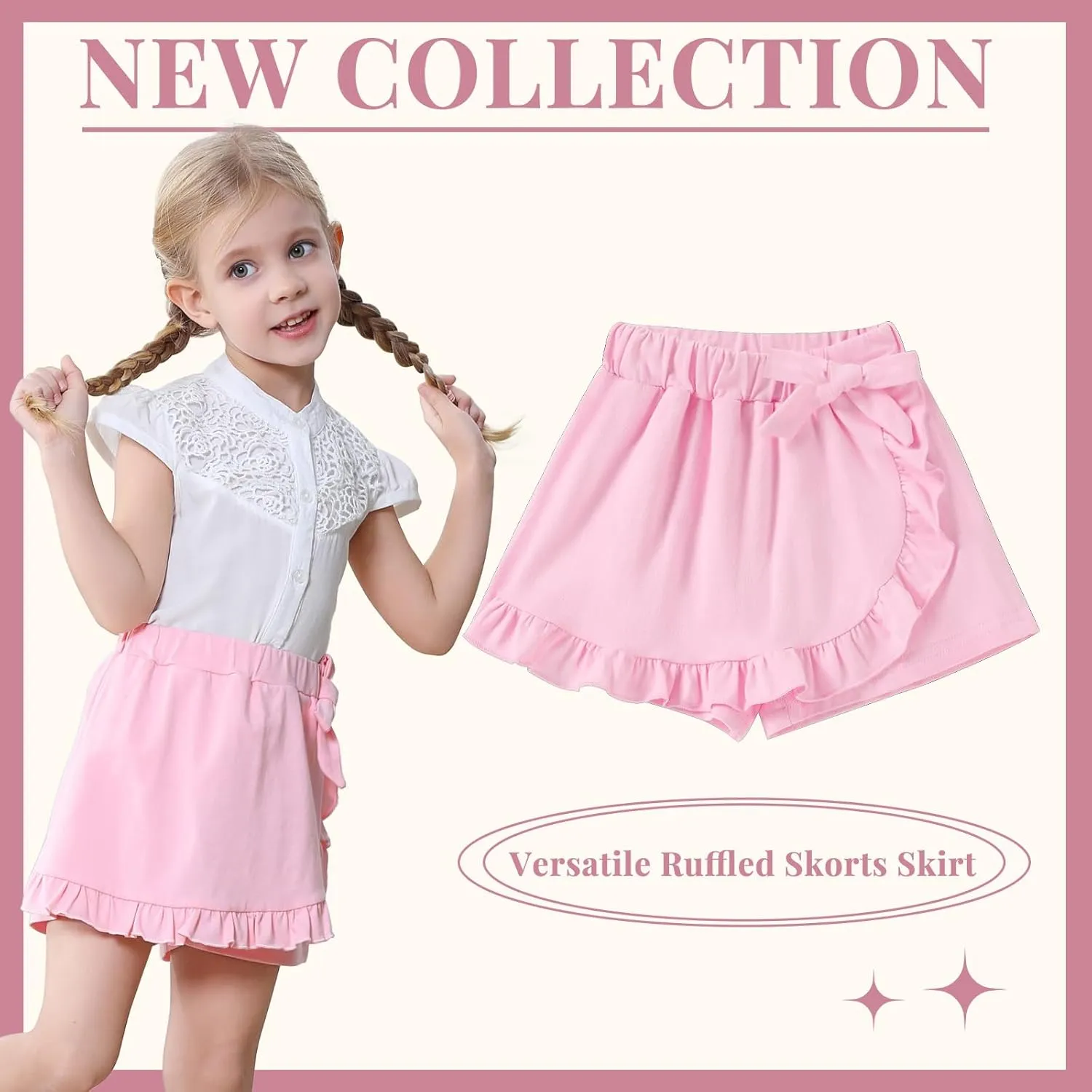 Toddler Baby Girls Skorts Skirt Little Girls Ruffle Flying Skirts Front Hem Solid Casual Stretch Skort for Baby Girls