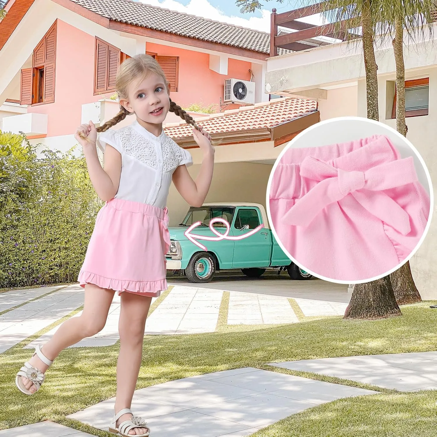 Toddler Baby Girls Skorts Skirt Little Girls Ruffle Flying Skirts Front Hem Solid Casual Stretch Skort for Baby Girls