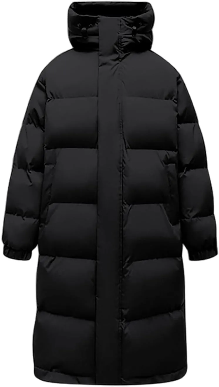 Unisex Mens Puffer Jacket Winter Thicken Waterproof Windproof Long Quilted Trench Coat Thermal Down Coats with Hood