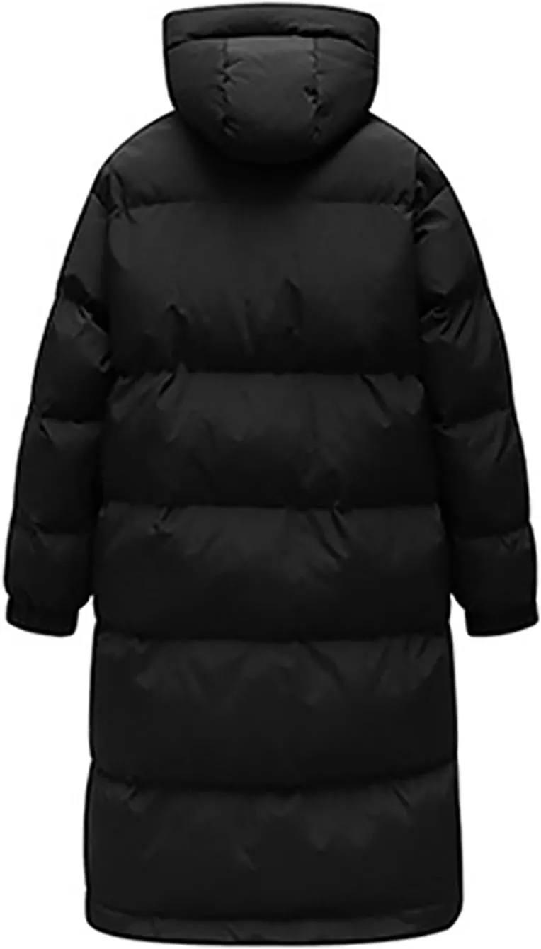 Unisex Mens Puffer Jacket Winter Thicken Waterproof Windproof Long Quilted Trench Coat Thermal Down Coats with Hood