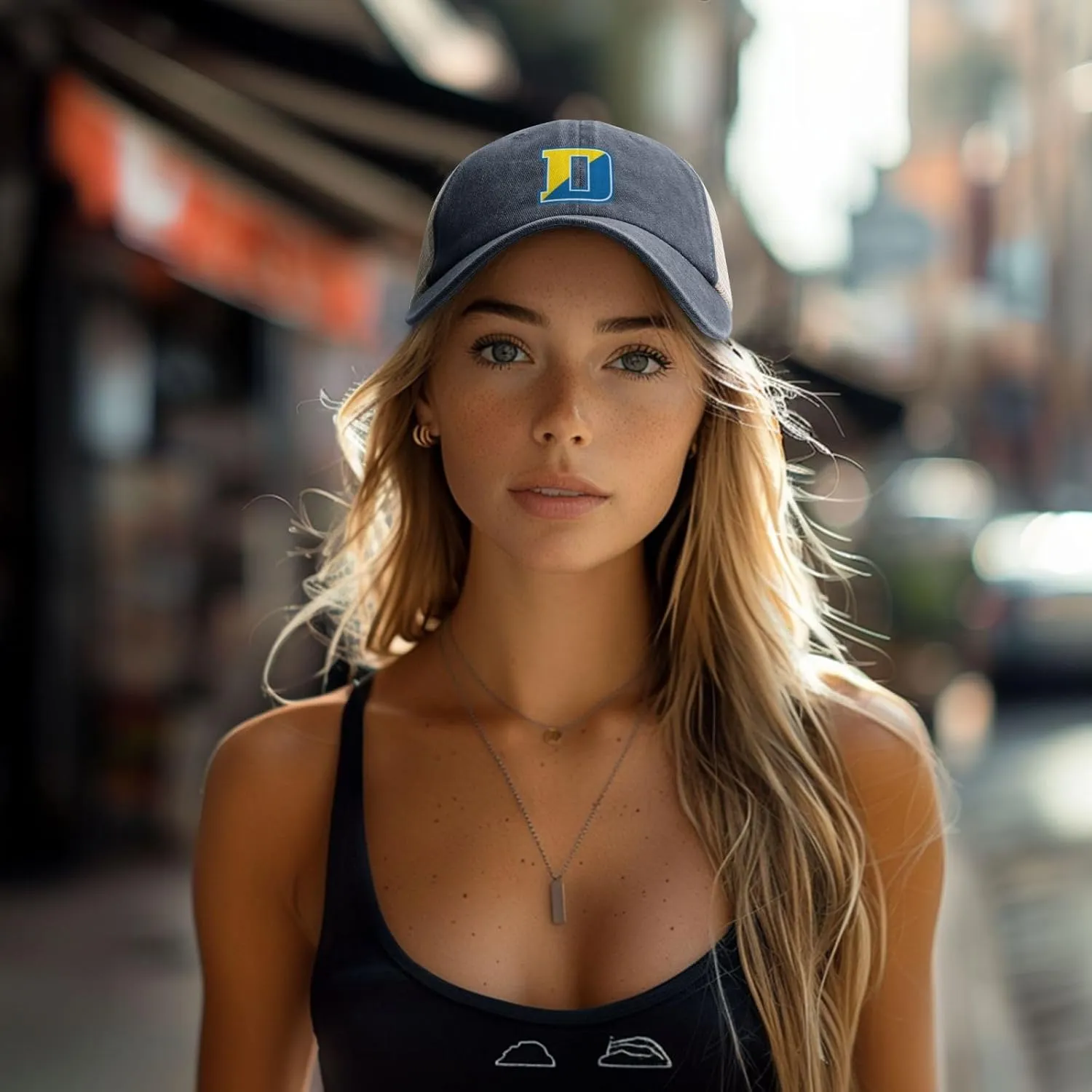 University of Delaware Logo Hat Adjustable Athletic Vintage Washed Distressed Mesh Baseball Cap