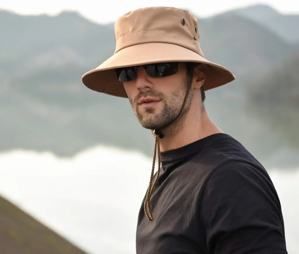 UPF 50  Men's 𝐒un Hat Wide Brim Bucket Caps UV Protection Hats for Mens Womens Beach Safari Summer Golf Fishing