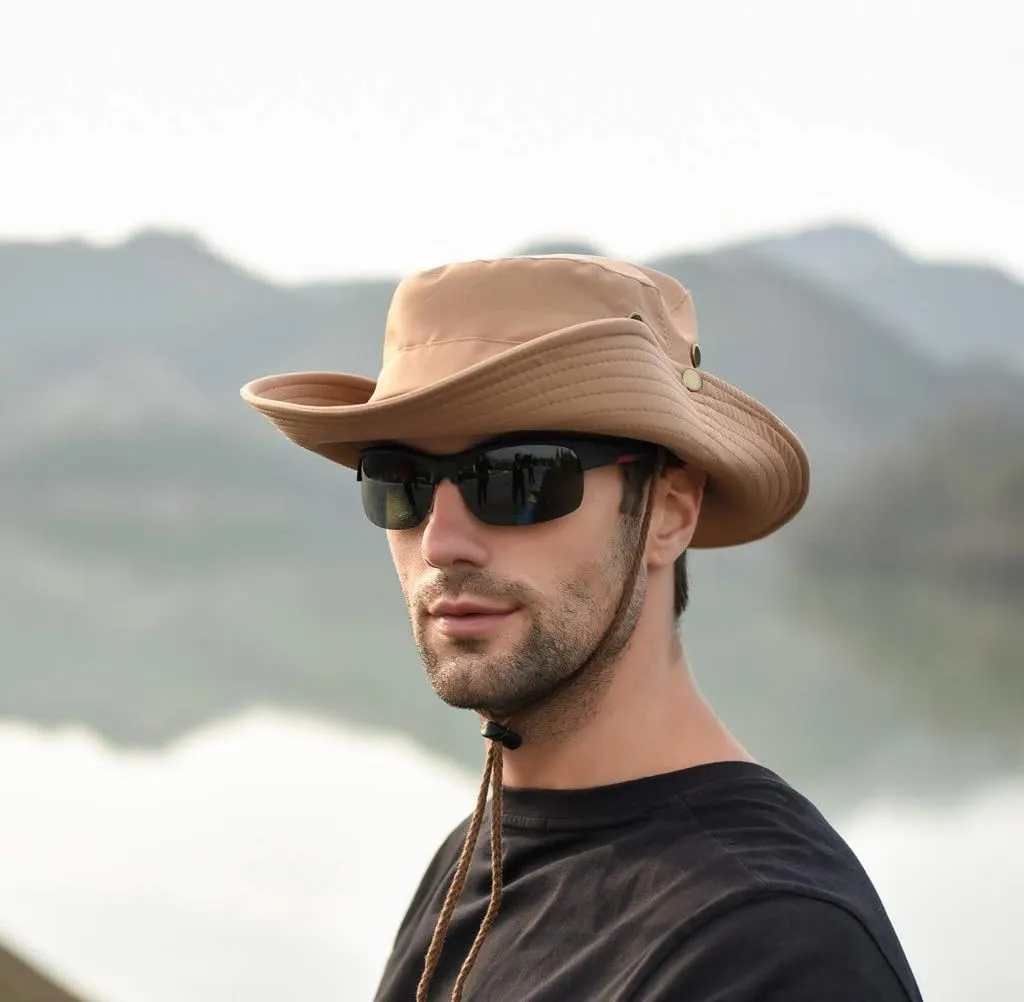UPF 50  Men's 𝐒un Hat Wide Brim Bucket Caps UV Protection Hats for Mens Womens Beach Safari Summer Golf Fishing
