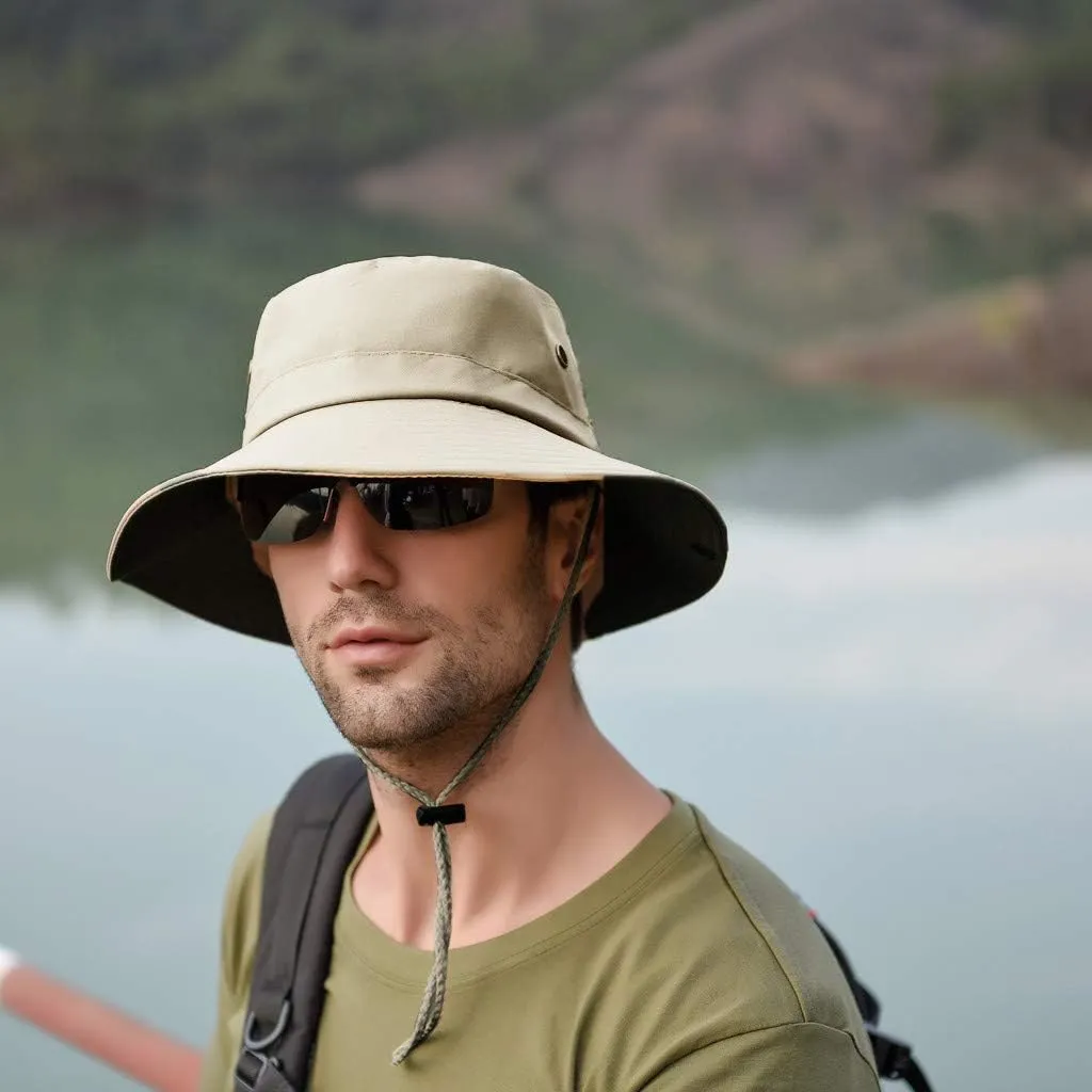 UPF 50  Men's 𝐒un Hat Wide Brim Bucket Caps UV Protection Hats for Mens Womens Beach Safari Summer Golf Fishing