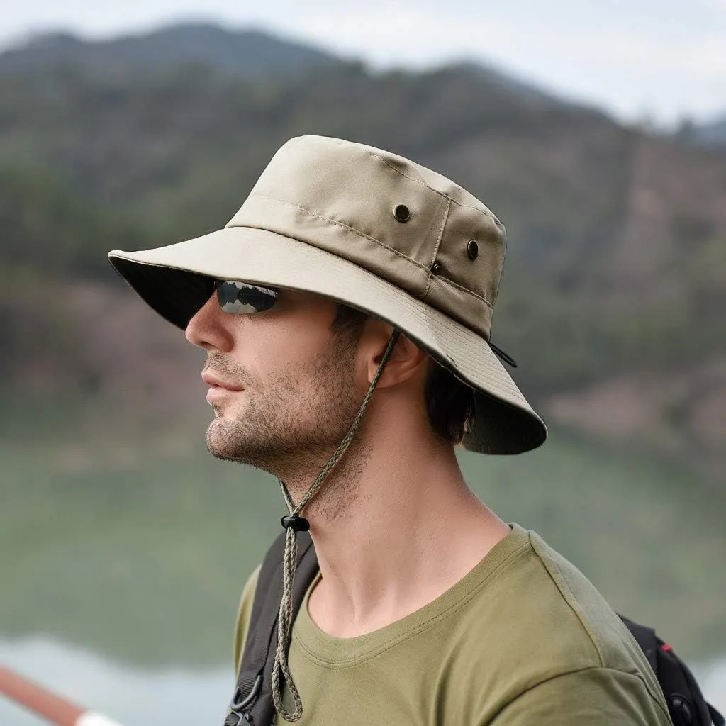 UPF 50  Men's 𝐒un Hat Wide Brim Bucket Caps UV Protection Hats for Mens Womens Beach Safari Summer Golf Fishing