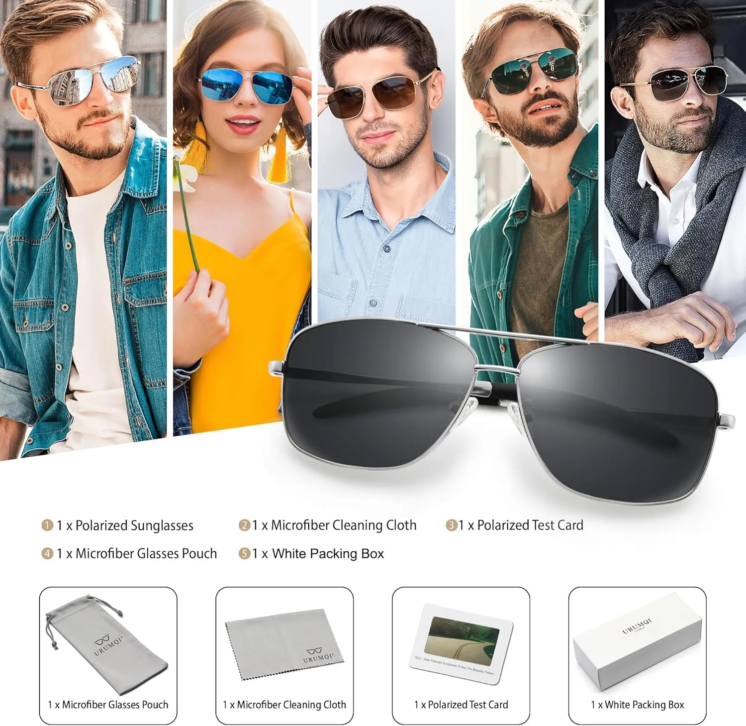 URUMQI Polarized Aviator Sunglasses for Men Women,UV400 Protection Lens, Ultra Lightweight Pilot Sun Glasses for Driving Golf