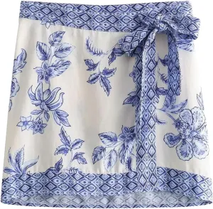 utcoco Women's 2025 Summer Boho Floral Print Wrap Mini Skirt Y2k Bow Tie Low Waist Short Skirt Beach Vacation Outfits