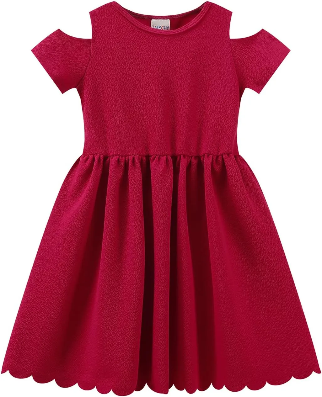 VASCHY Girls' Scallop-Detail Cutout-Sleeve A-Line Dress for Wedding/Birthday/Party Swing Twirly Summer Outfits Clothes Kids