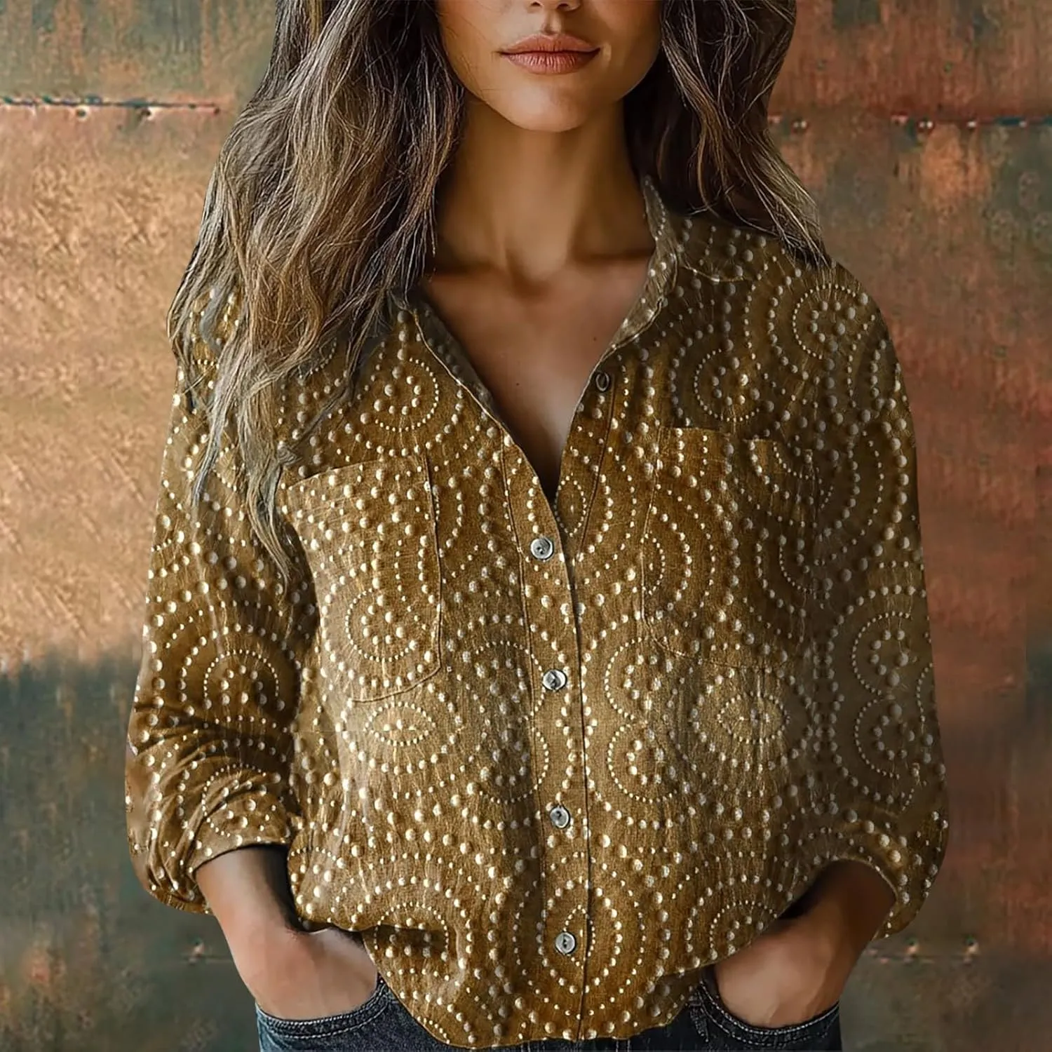 Vintage Boho Tops for Women Floral Print Shirt Casual Long Sleeve Button Up Blouses Long Sleeve Boho Shirts Tops