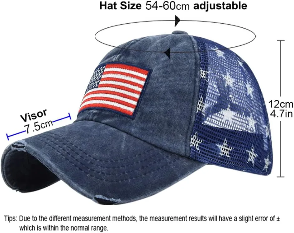 Vintage Half Mesh Baseball Cap Embroidery USA Flag Stars Washed Denim Trucker Cap Cotton Sun Hat Adjustable Unisex
