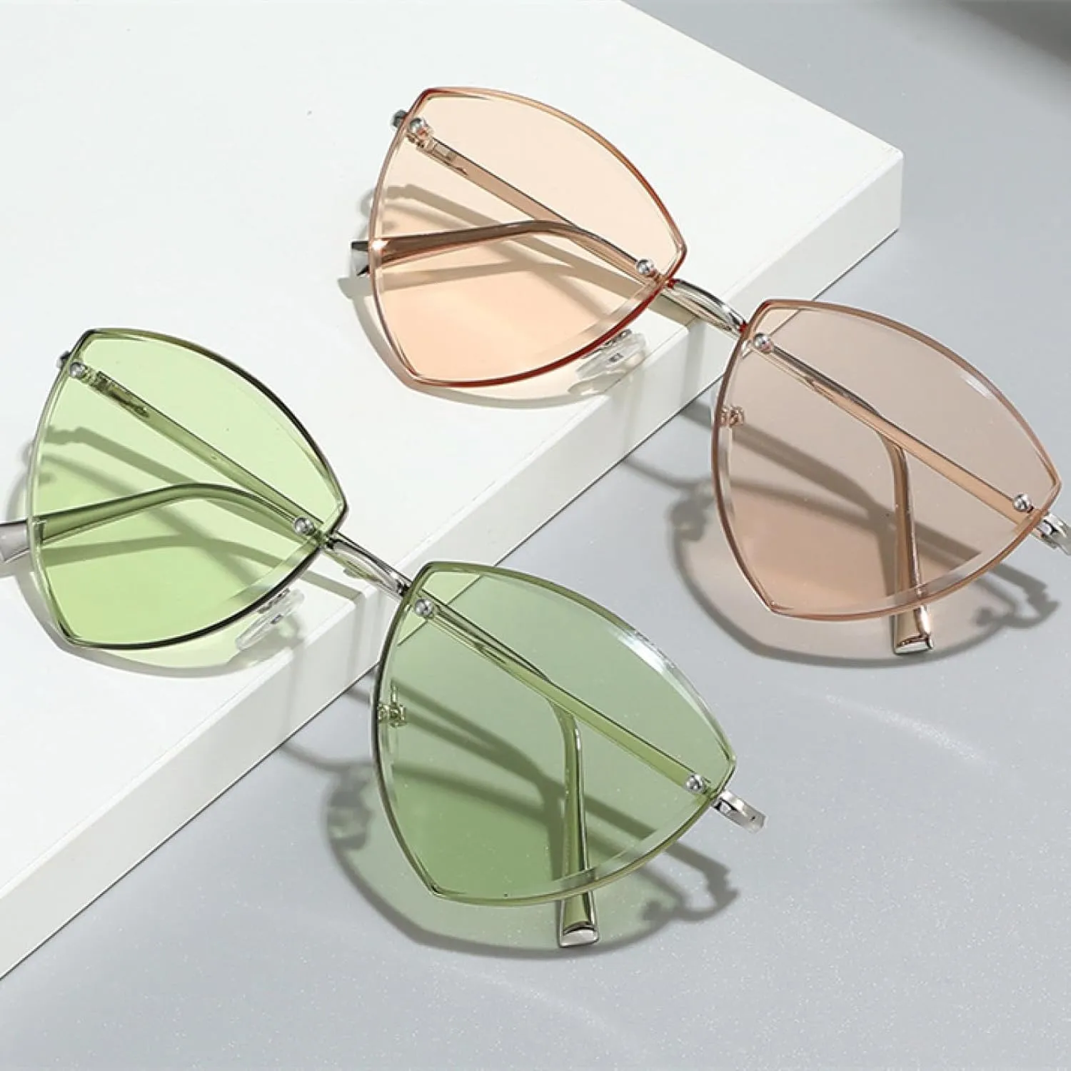 Vintage Rimless Sunglasses for Women Men Luxury Cat Eye Uv400