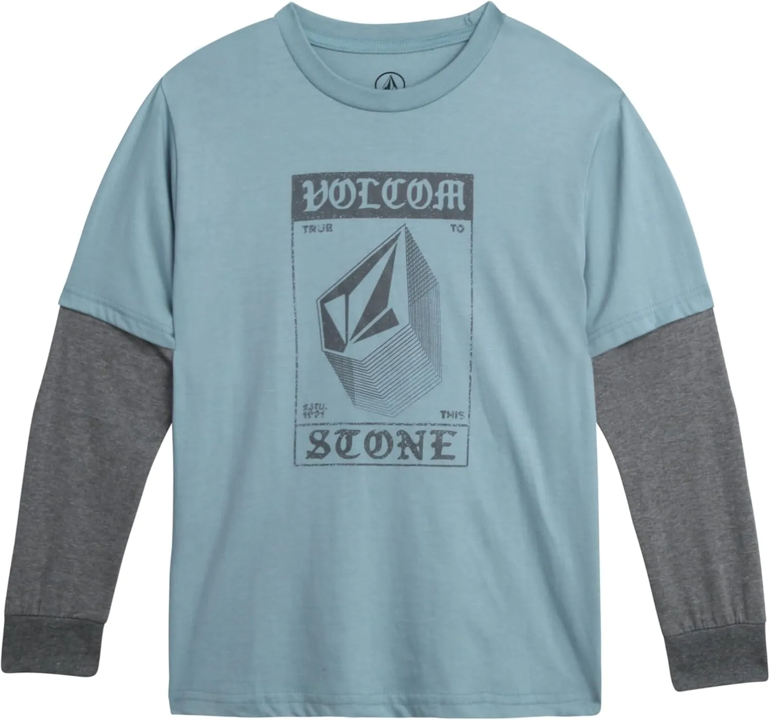 Volcom Boys' Two-Fer Shirt - Pullover Crewneck Long Sleeve Shirt - Stylish Logo Graphic Tee for Boys (Size: 8-20)