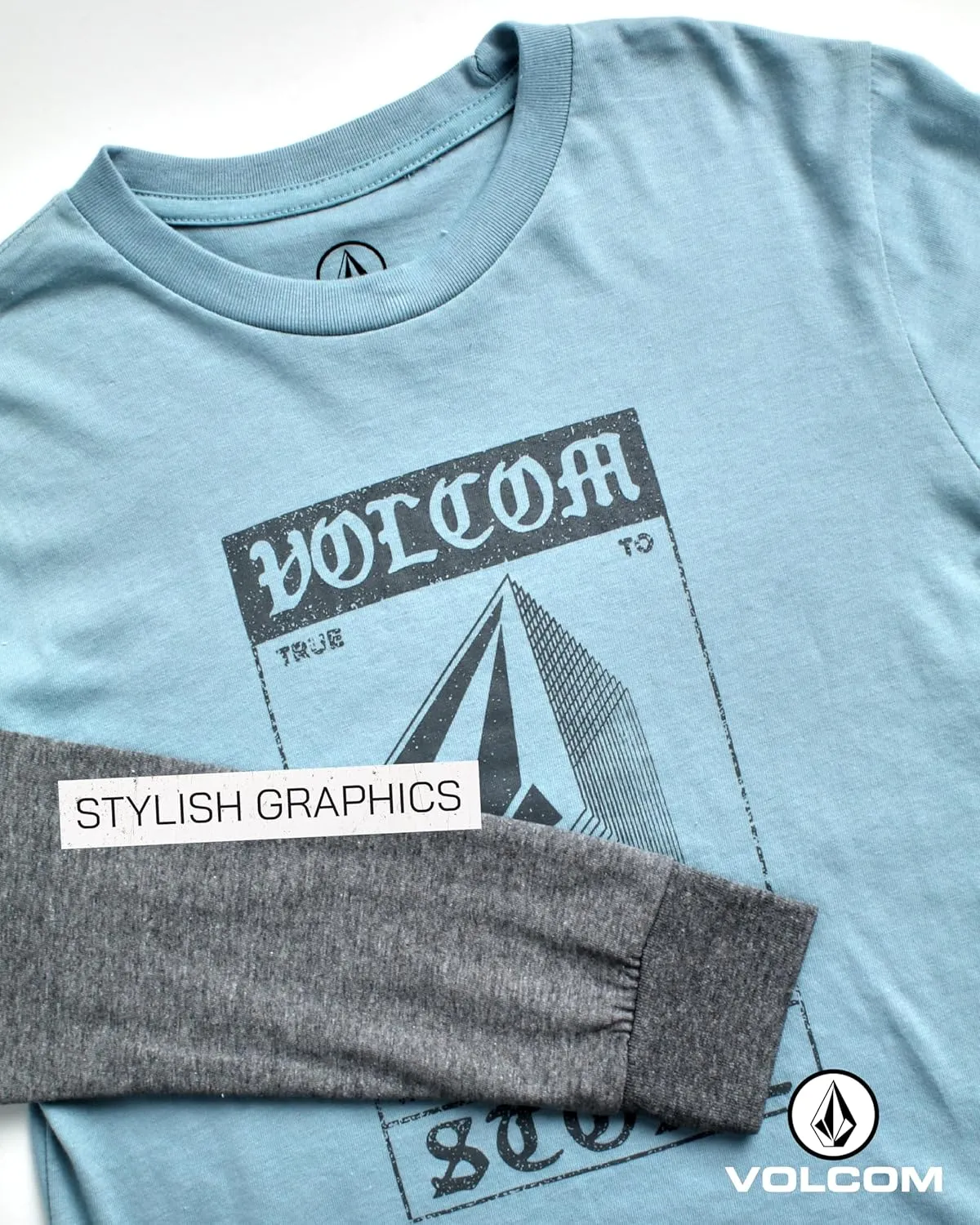 Volcom Boys' Two-Fer Shirt - Pullover Crewneck Long Sleeve Shirt - Stylish Logo Graphic Tee for Boys (Size: 8-20)