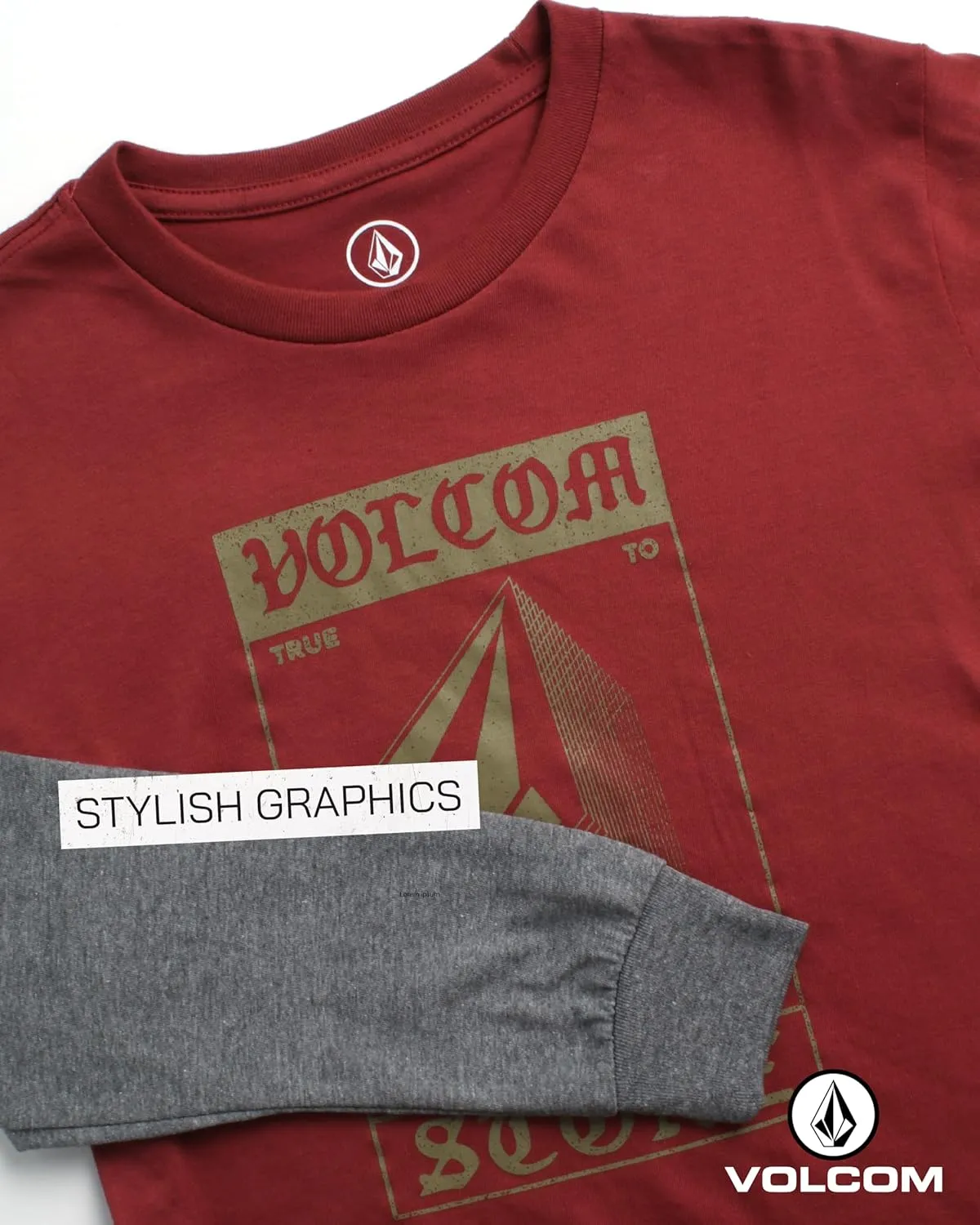Volcom Boys' Two-Fer Shirt - Pullover Crewneck Long Sleeve Shirt - Stylish Logo Graphic Tee for Boys (Size: 8-20)
