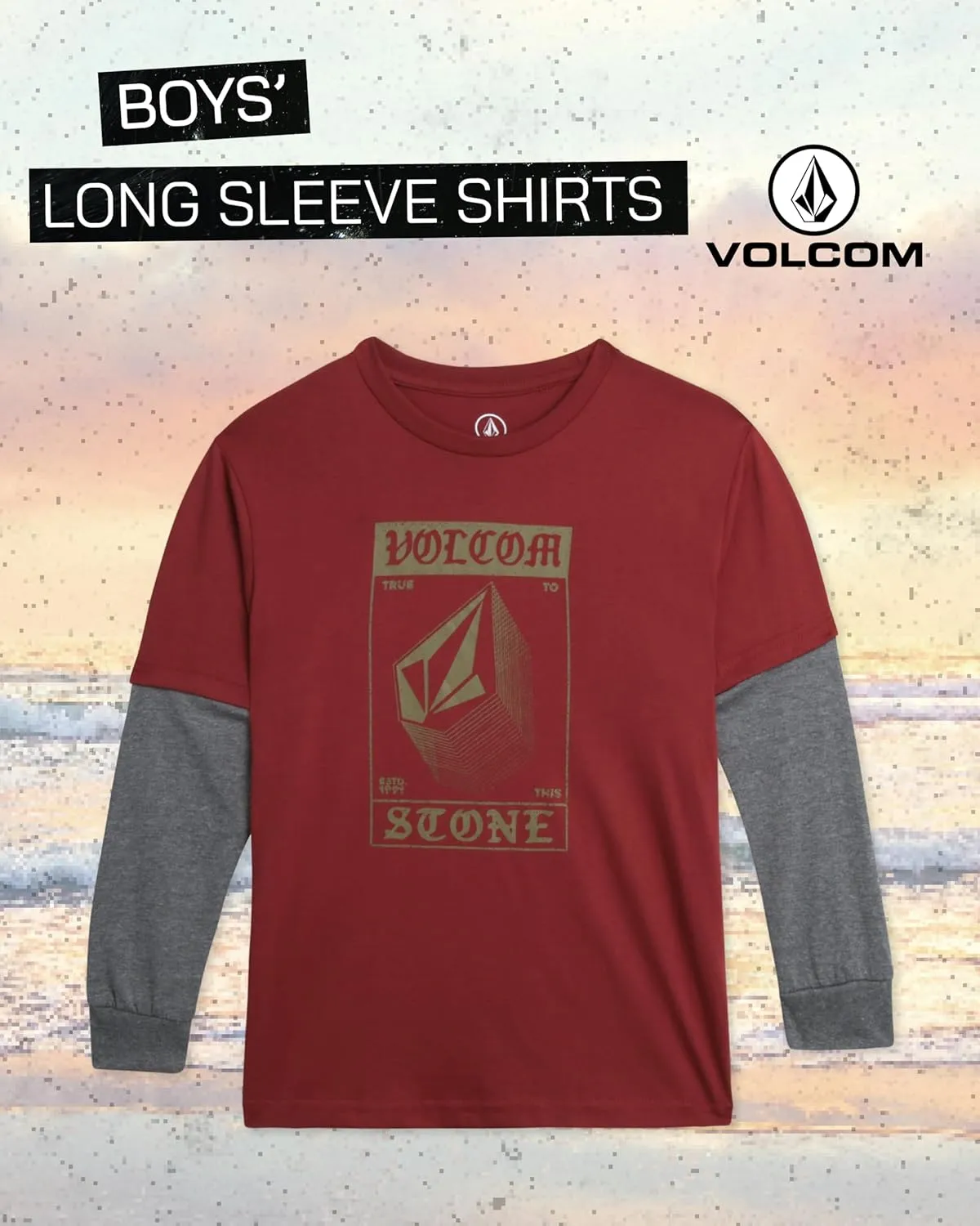 Volcom Boys' Two-Fer Shirt - Pullover Crewneck Long Sleeve Shirt - Stylish Logo Graphic Tee for Boys (Size: 8-20)