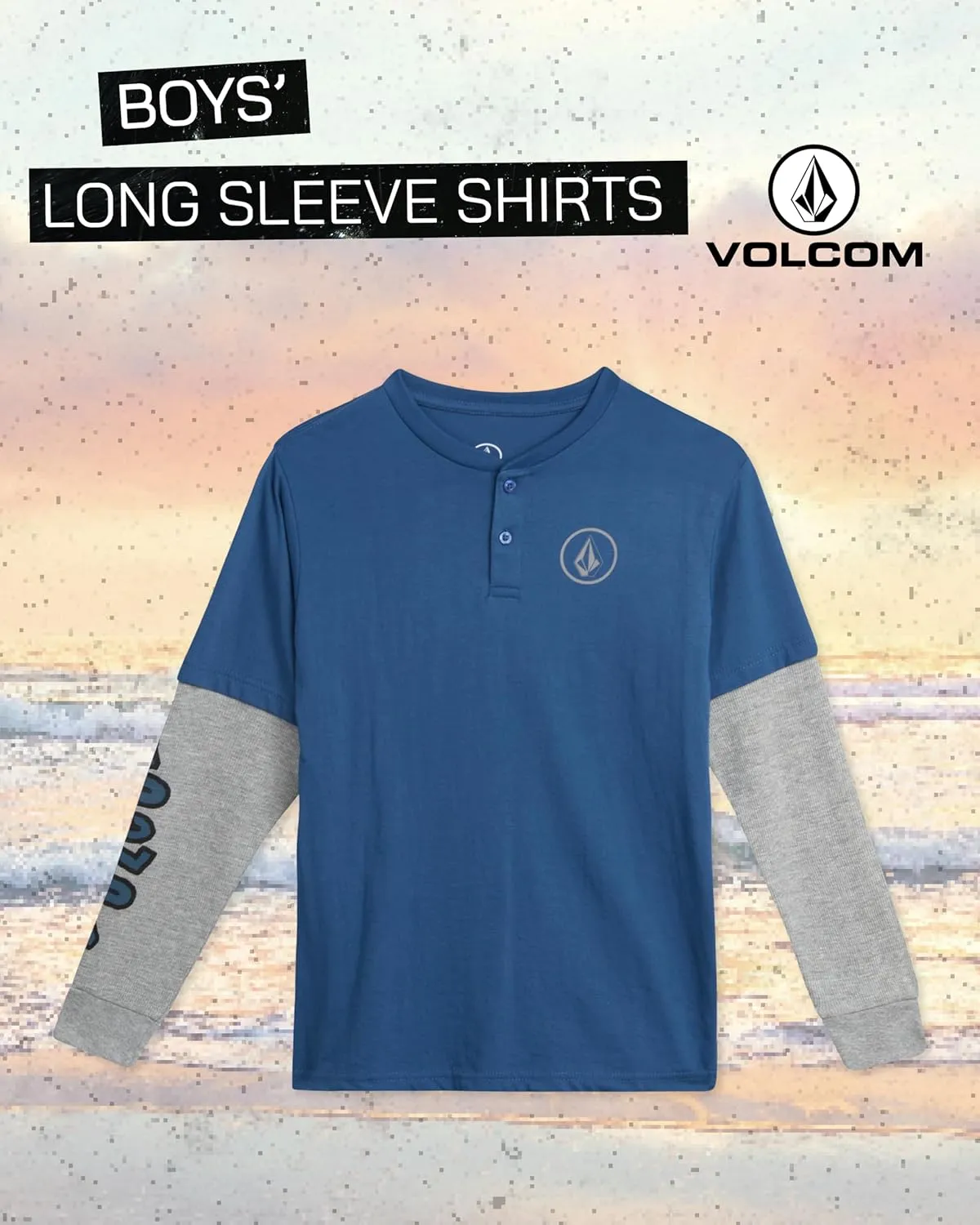 Volcom Boys' Two-Fer Shirt - Pullover Crewneck Long Sleeve Shirt - Stylish Logo Graphic Tee for Boys (Size: 8-20)