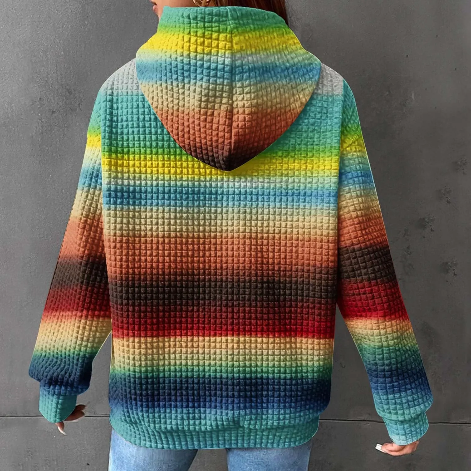 Waffle Knit Hoodies for Women Trendy Oversized Sweatshirts Fall Winter Causal Drawstring Preppy Pullover Sweaters