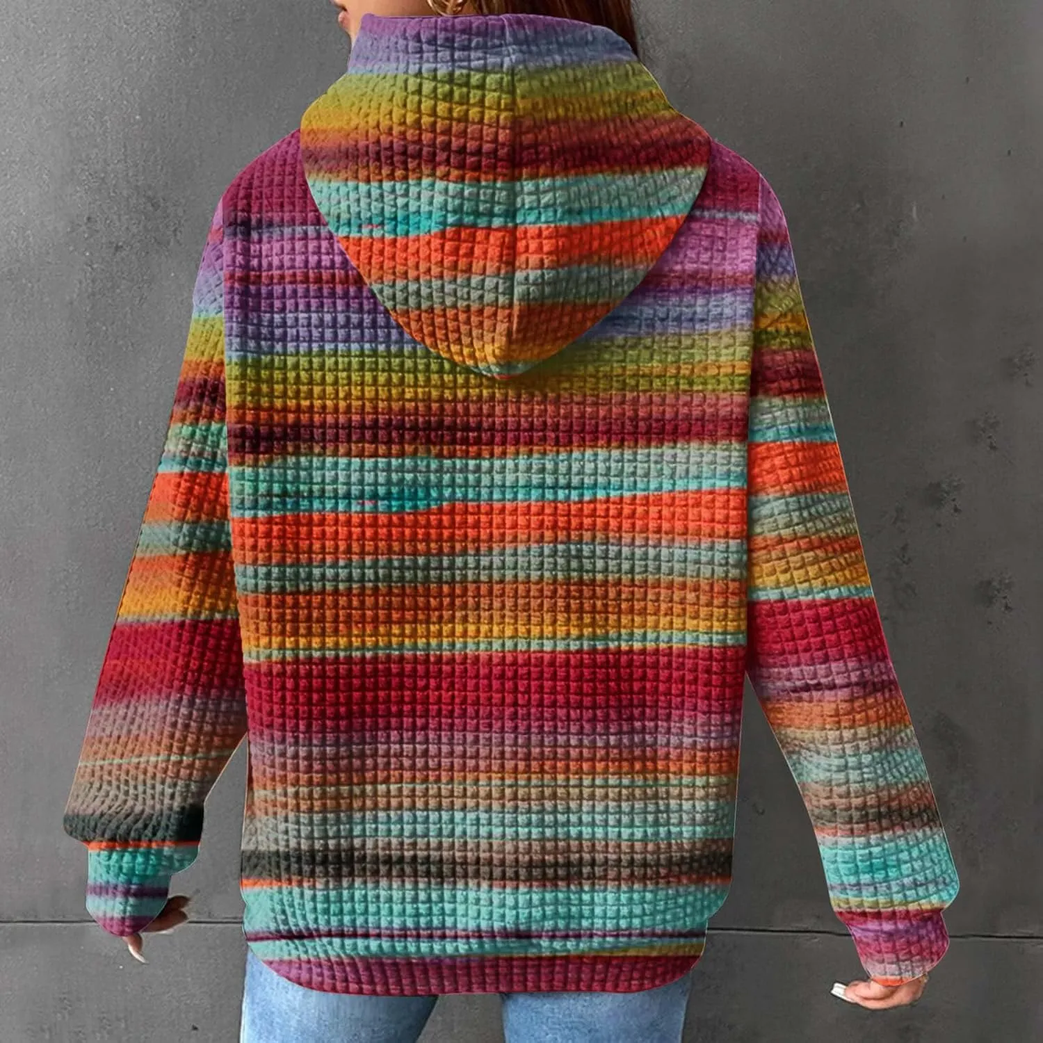 Waffle Knit Hoodies for Women Trendy Oversized Sweatshirts Fall Winter Causal Drawstring Preppy Pullover Sweaters