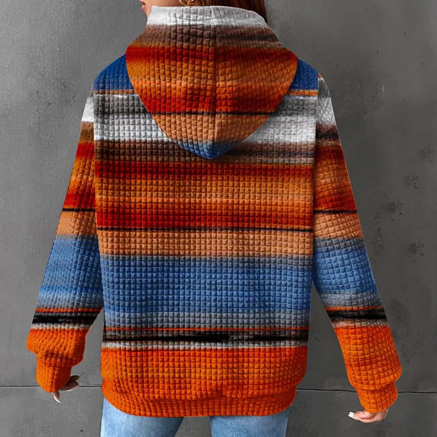 Waffle Knit Hoodies for Women Trendy Oversized Sweatshirts Fall Winter Causal Drawstring Preppy Pullover Sweaters