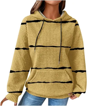 Waffle Knit Hoodies for Women Trendy Oversized Sweatshirts Fall Winter Causal Drawstring Preppy Pullover Sweaters