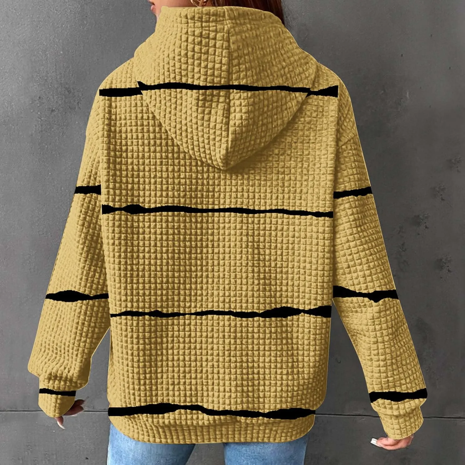 Waffle Knit Hoodies for Women Trendy Oversized Sweatshirts Fall Winter Causal Drawstring Preppy Pullover Sweaters