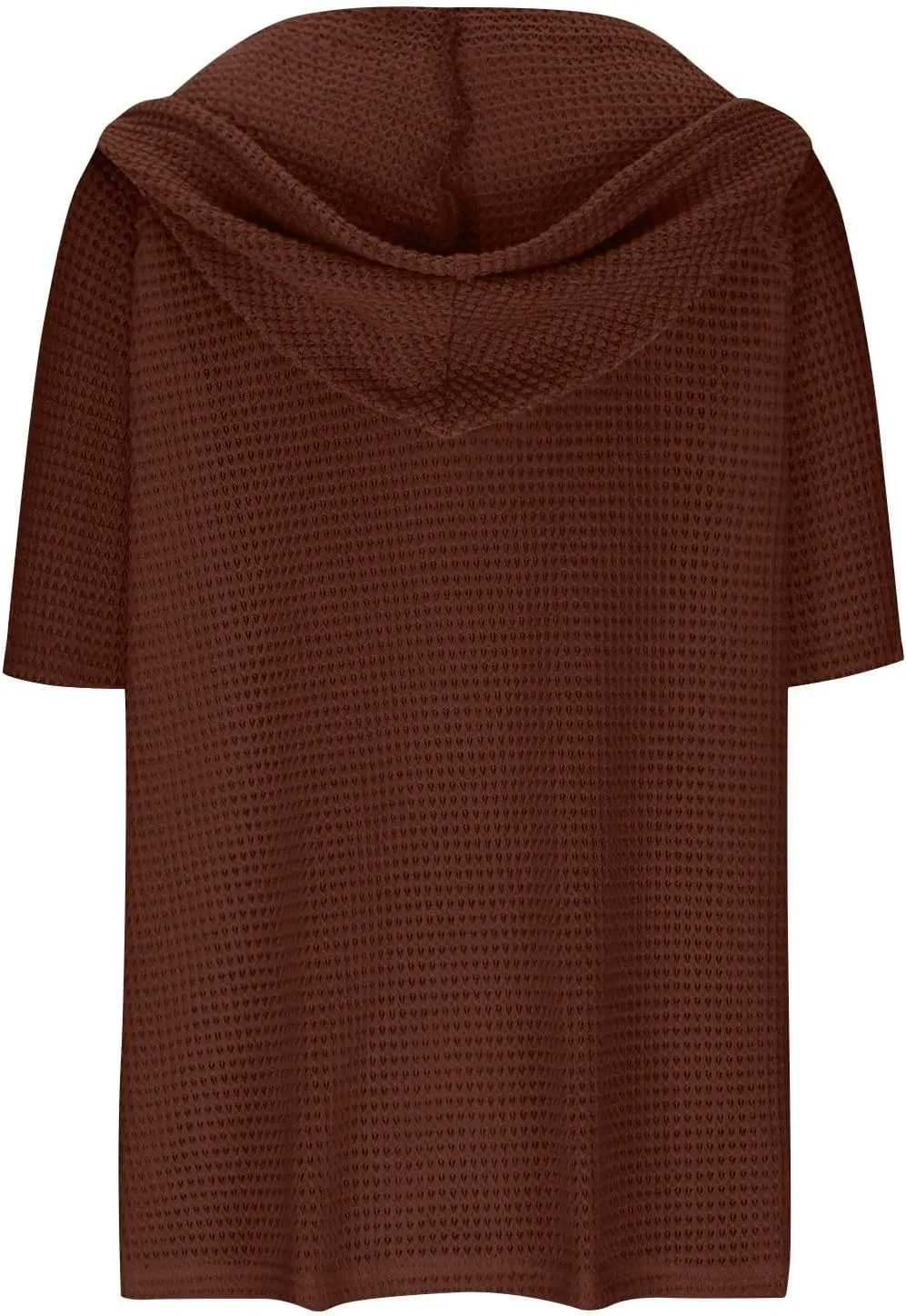 Waffle Knit Short Sleeve Tops for Women Spring Waffle Knit Tops Drawstring Hoodies Button V Neck Casual Blouses Shirts