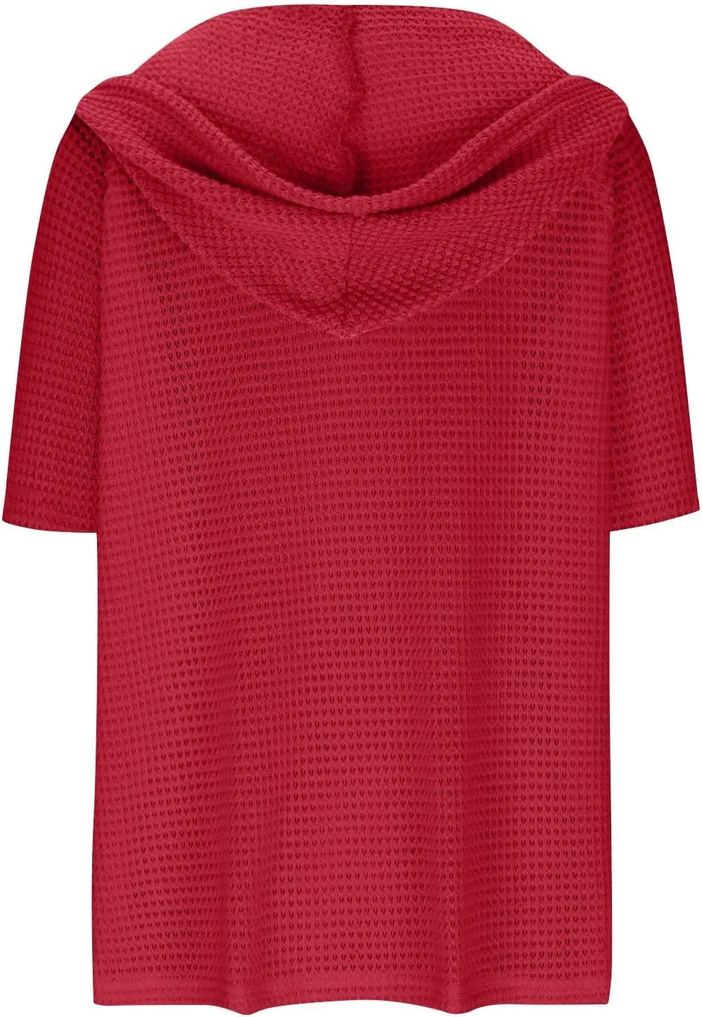 Waffle Knit Short Sleeve Tops for Women Spring Waffle Knit Tops Drawstring Hoodies Button V Neck Casual Blouses Shirts