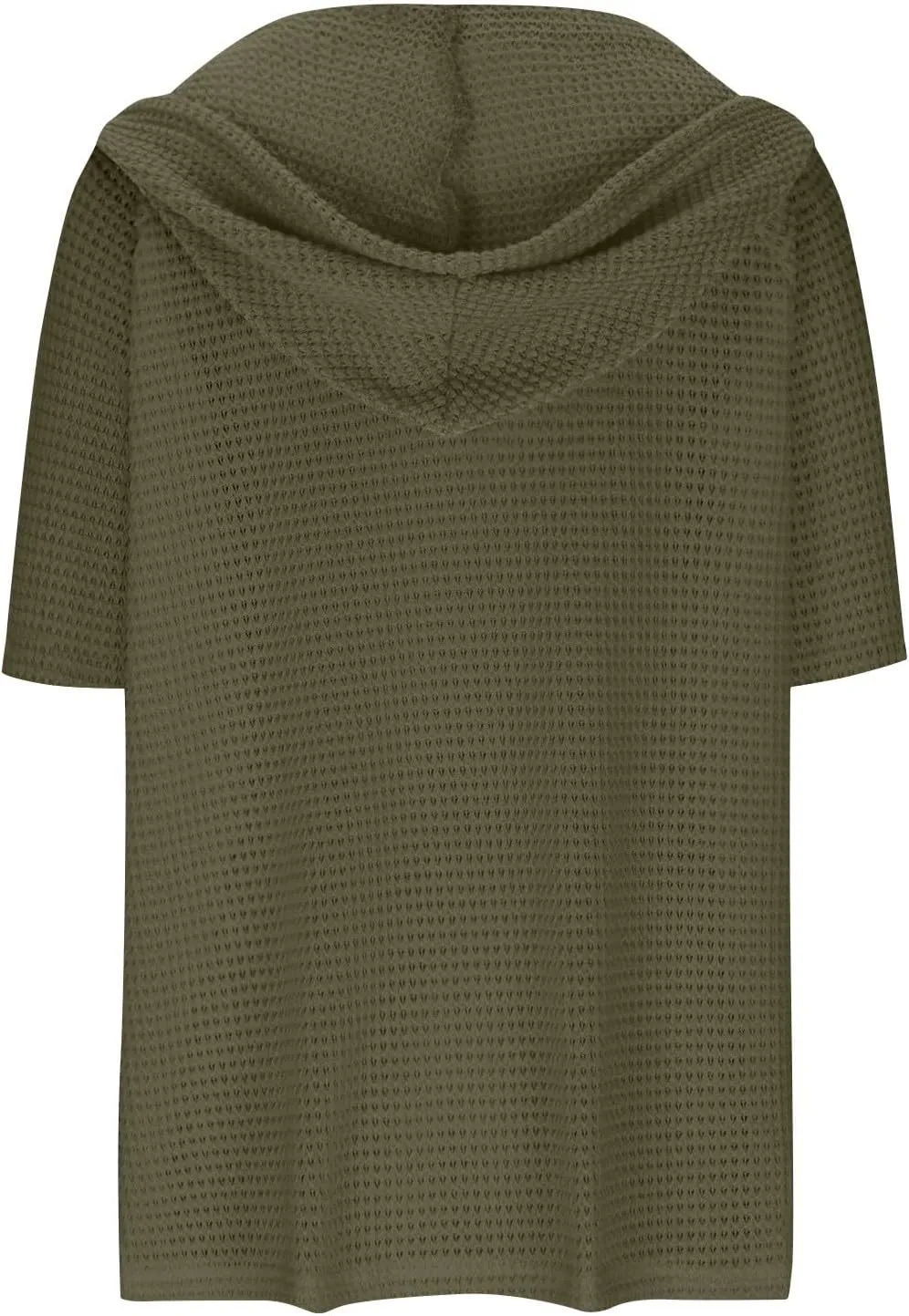 Waffle Knit Short Sleeve Tops for Women Spring Waffle Knit Tops Drawstring Hoodies Button V Neck Casual Blouses Shirts