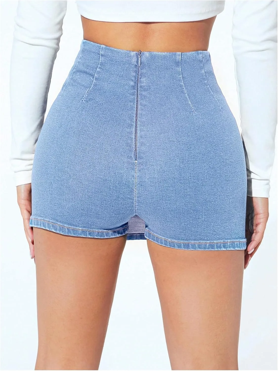 WDIRARA Women's High Waisted Mini Jean Skorts Y2k Slit Hem Bodycon Denim Skirt Shorts