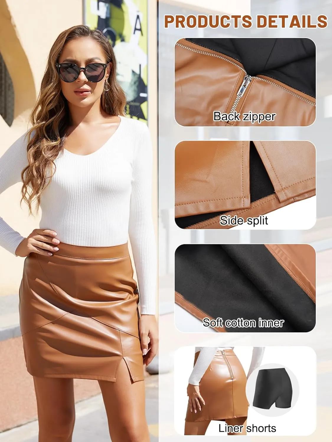 We1Fit Womens Fuax Leather Skirt High Waisted Bodycon Pencil Mini Skirts with Shorts
