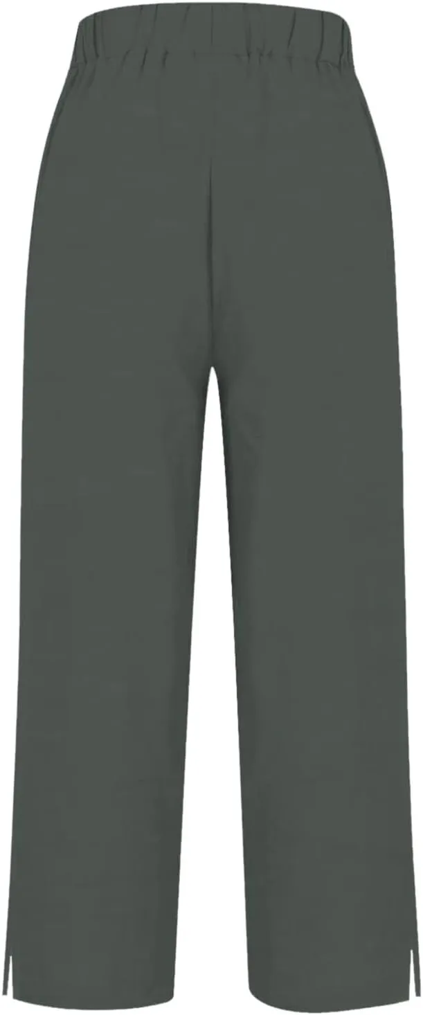 Wide Leg Pants Woman Solid Elastic Pants Long Drawstring Linen Women Waist Cotton Casual Womens Business Casual