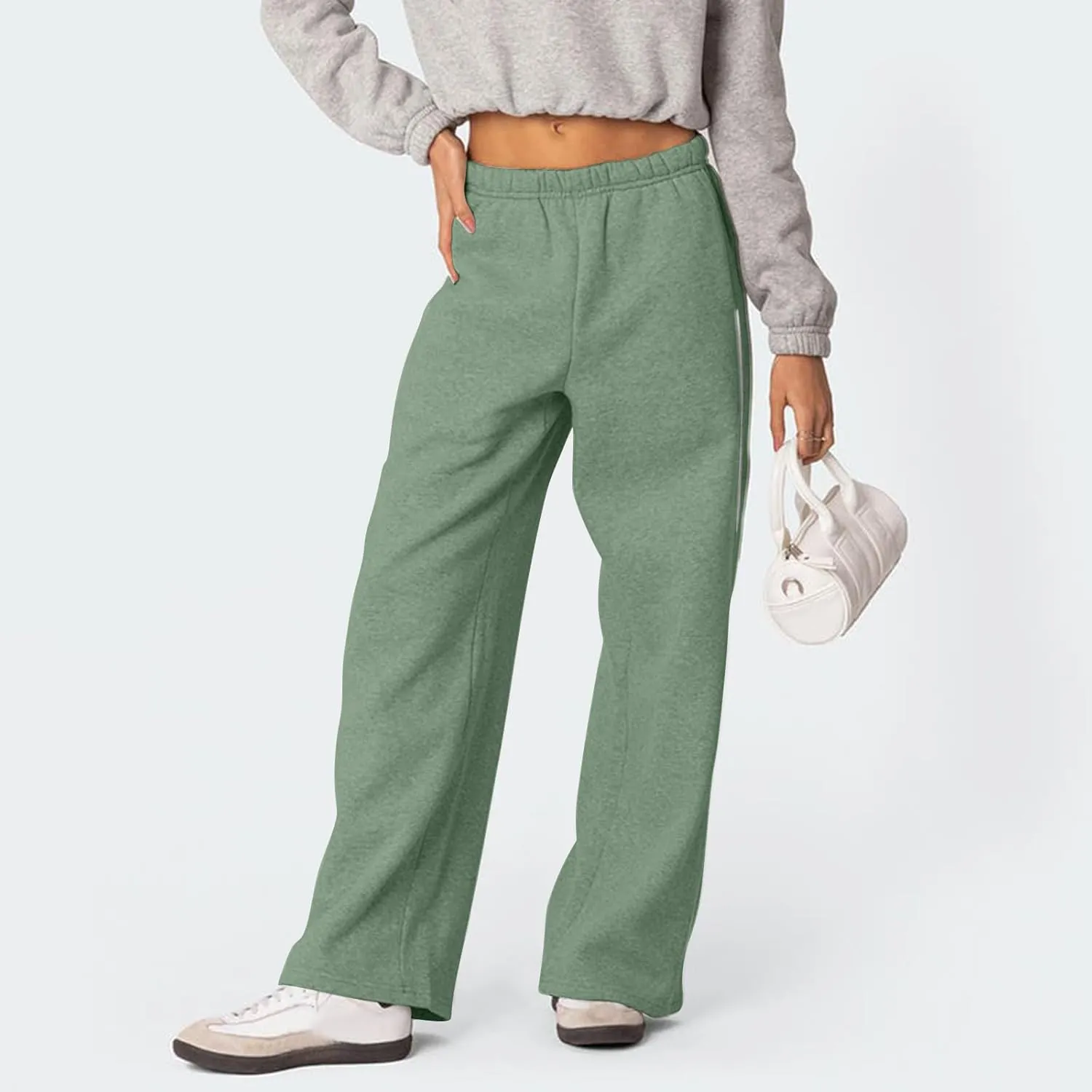 Wide Leg Sweatpants Women Casual Comfy Elastic Low Rise Lounge Pants with Pockets Baggy Fleece Cotton Joggers