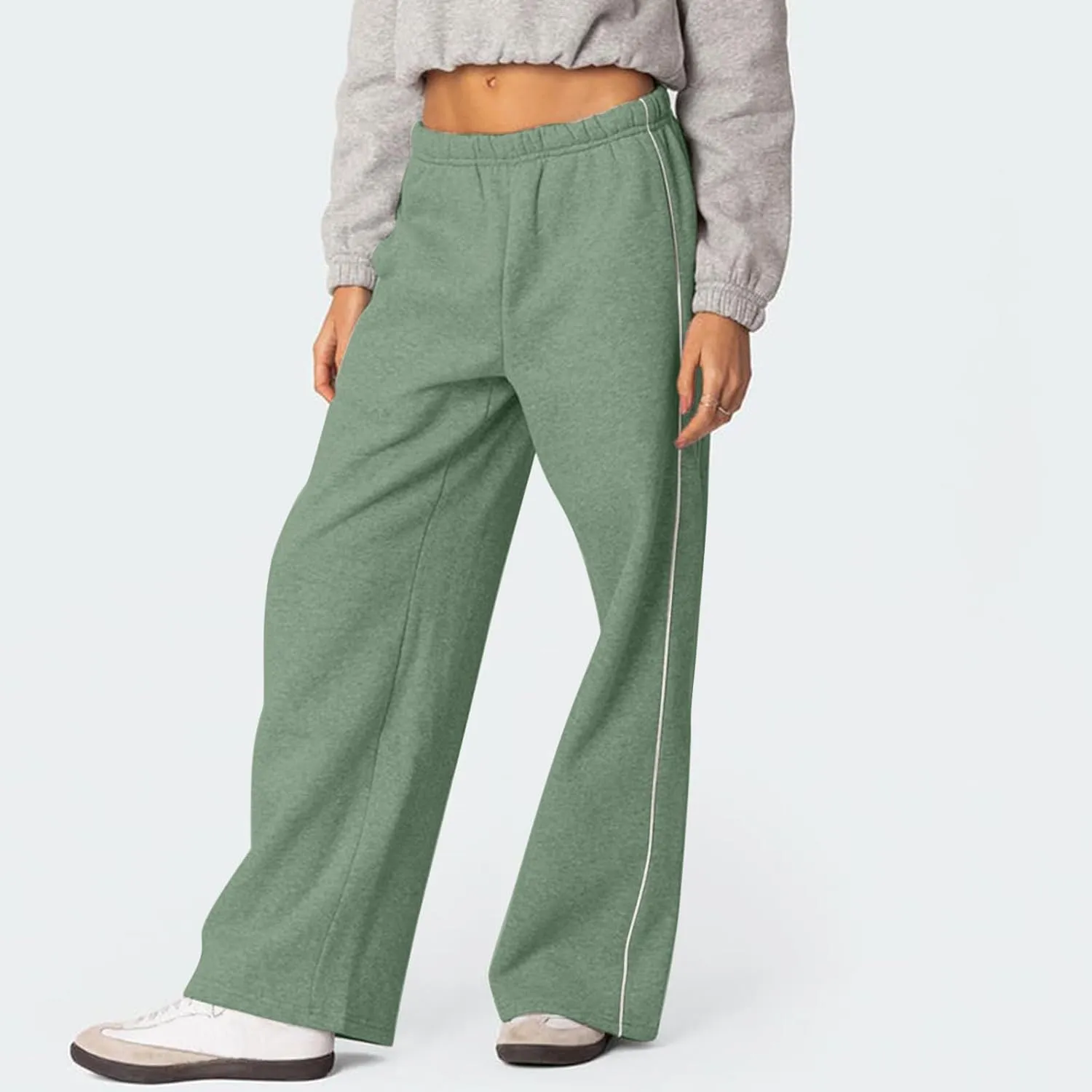 Wide Leg Sweatpants Women Casual Comfy Elastic Low Rise Lounge Pants with Pockets Baggy Fleece Cotton Joggers