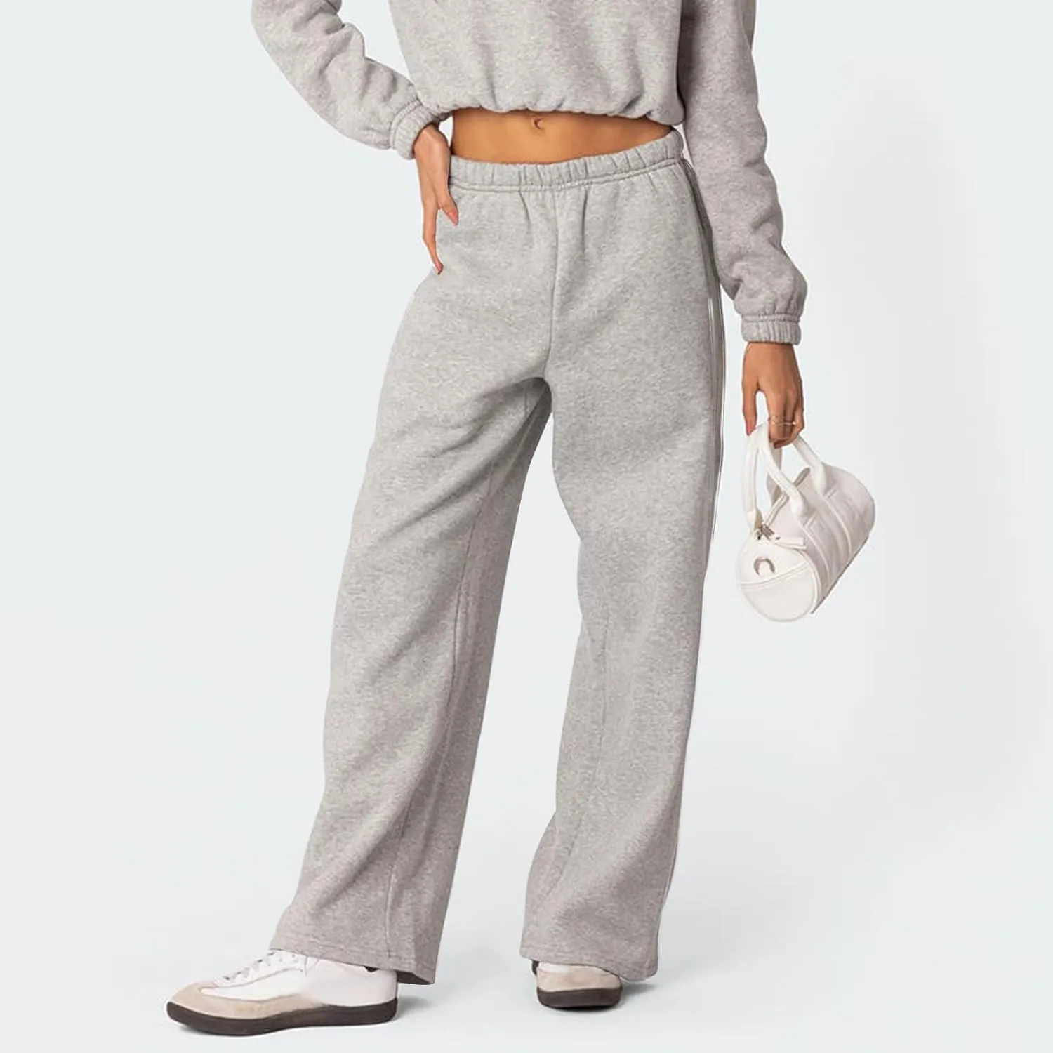 Wide Leg Sweatpants Women Casual Comfy Elastic Low Rise Lounge Pants with Pockets Baggy Fleece Cotton Joggers