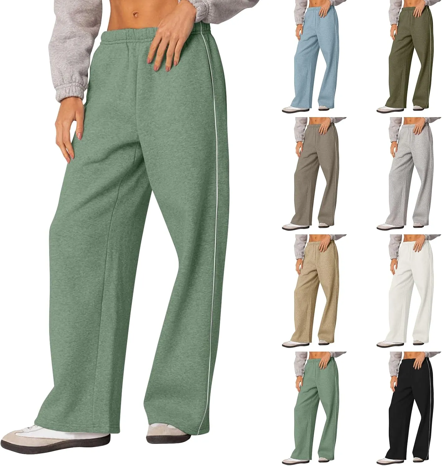 Wide Leg Sweatpants Women Casual Comfy Elastic Low Rise Lounge Pants with Pockets Baggy Fleece Cotton Joggers