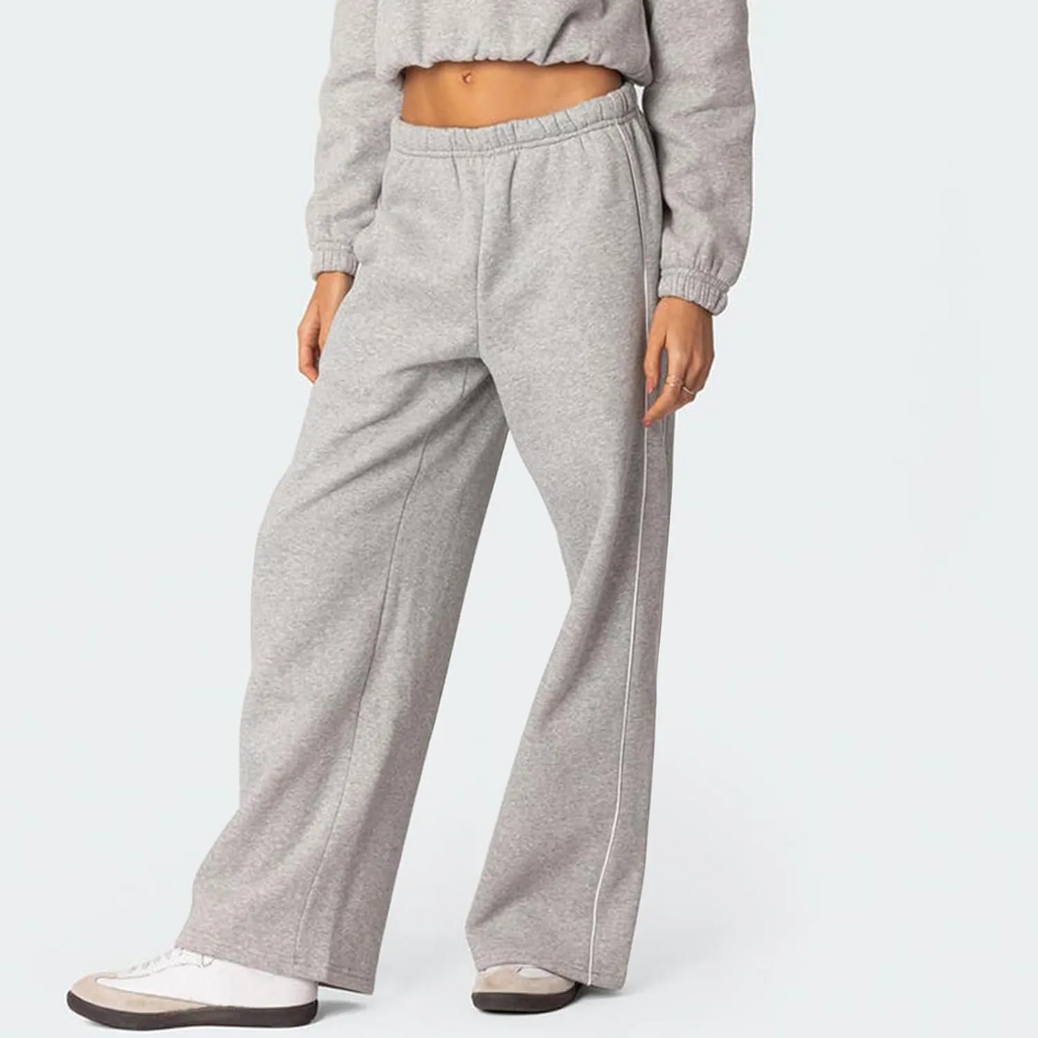 Wide Leg Sweatpants Women Casual Comfy Elastic Low Rise Lounge Pants with Pockets Baggy Fleece Cotton Joggers