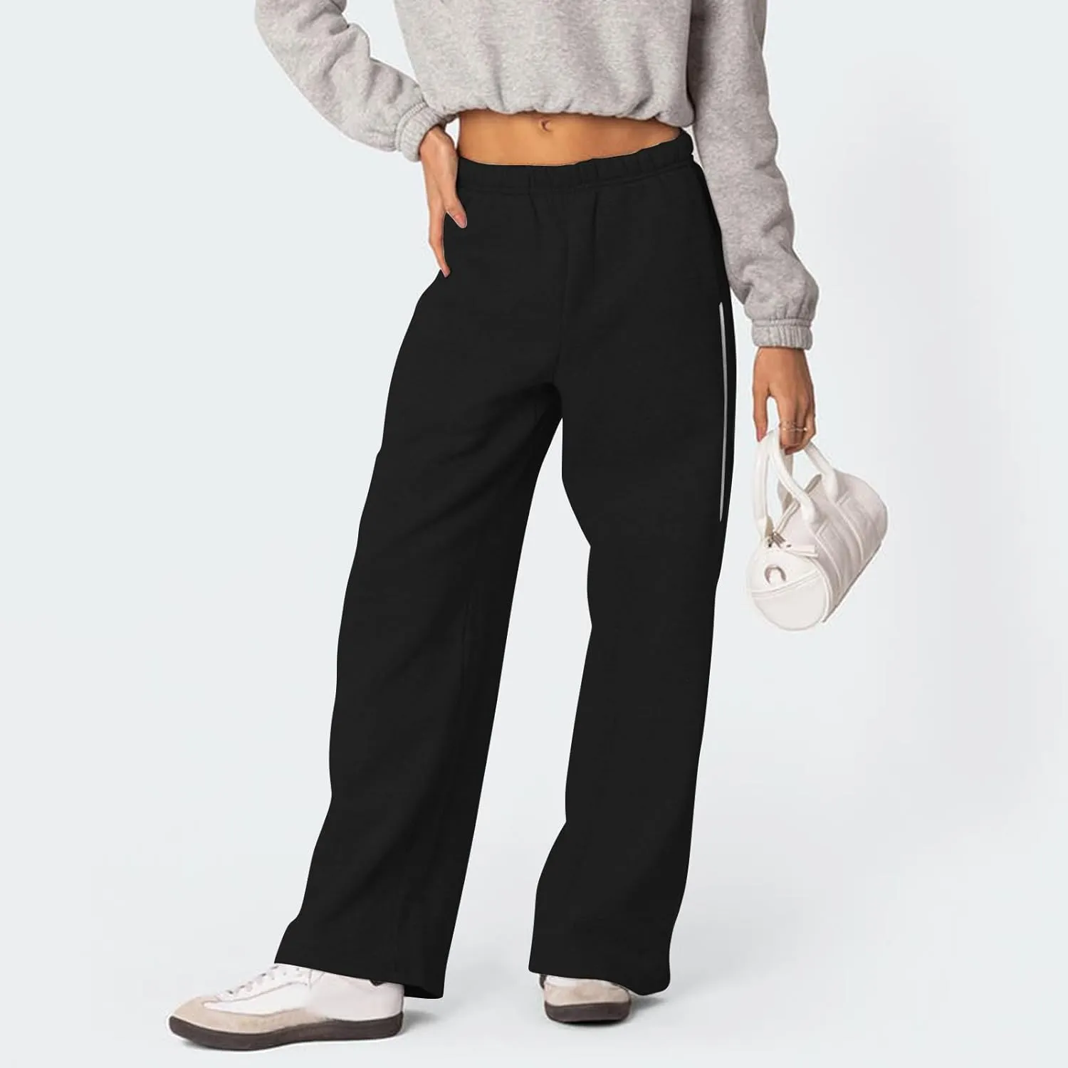 Wide Leg Sweatpants Women Casual Comfy Elastic Low Rise Lounge Pants with Pockets Baggy Fleece Cotton Joggers