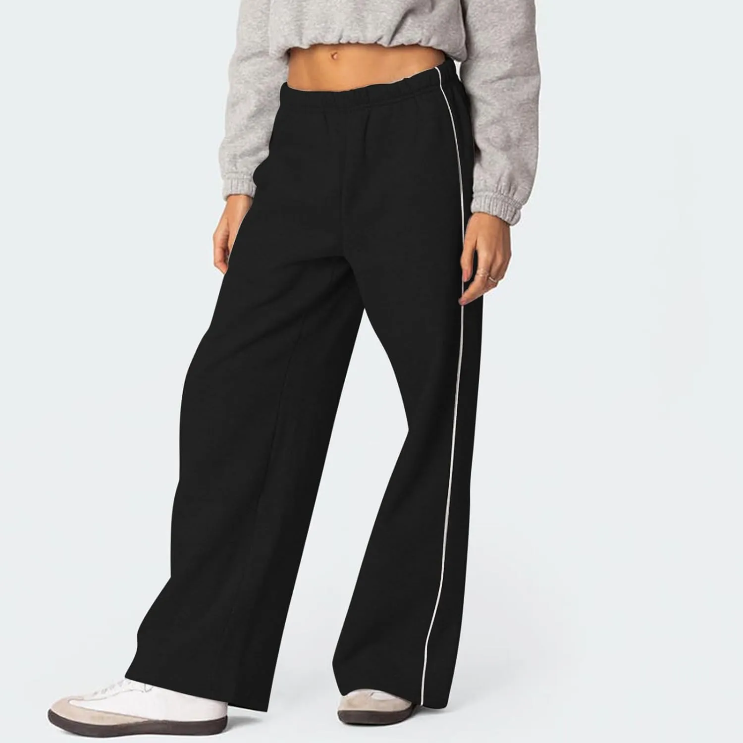 Wide Leg Sweatpants Women Casual Comfy Elastic Low Rise Lounge Pants with Pockets Baggy Fleece Cotton Joggers