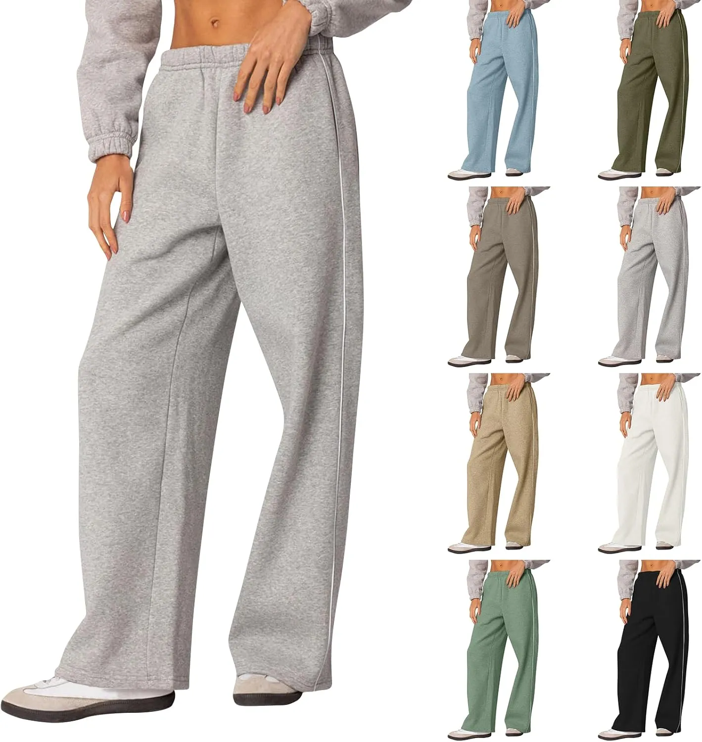 Wide Leg Sweatpants Women Casual Comfy Elastic Low Rise Lounge Pants with Pockets Baggy Fleece Cotton Joggers