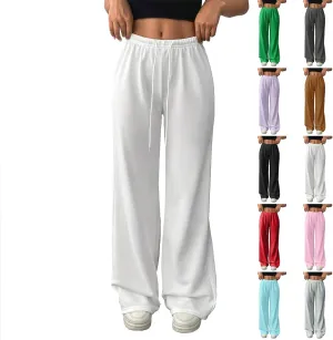 Wide Leg Sweatpants Women Low Rise Baggy Fleece Pants Y2k Drawstring Lounge Pants with Pockets Workout Athletic Pants