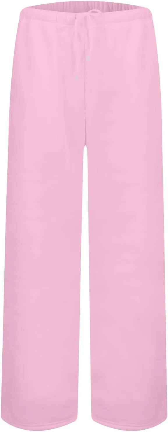 Wide Leg Sweatpants Women Low Rise Baggy Fleece Pants Y2k Drawstring Lounge Pants with Pockets Workout Athletic Pants