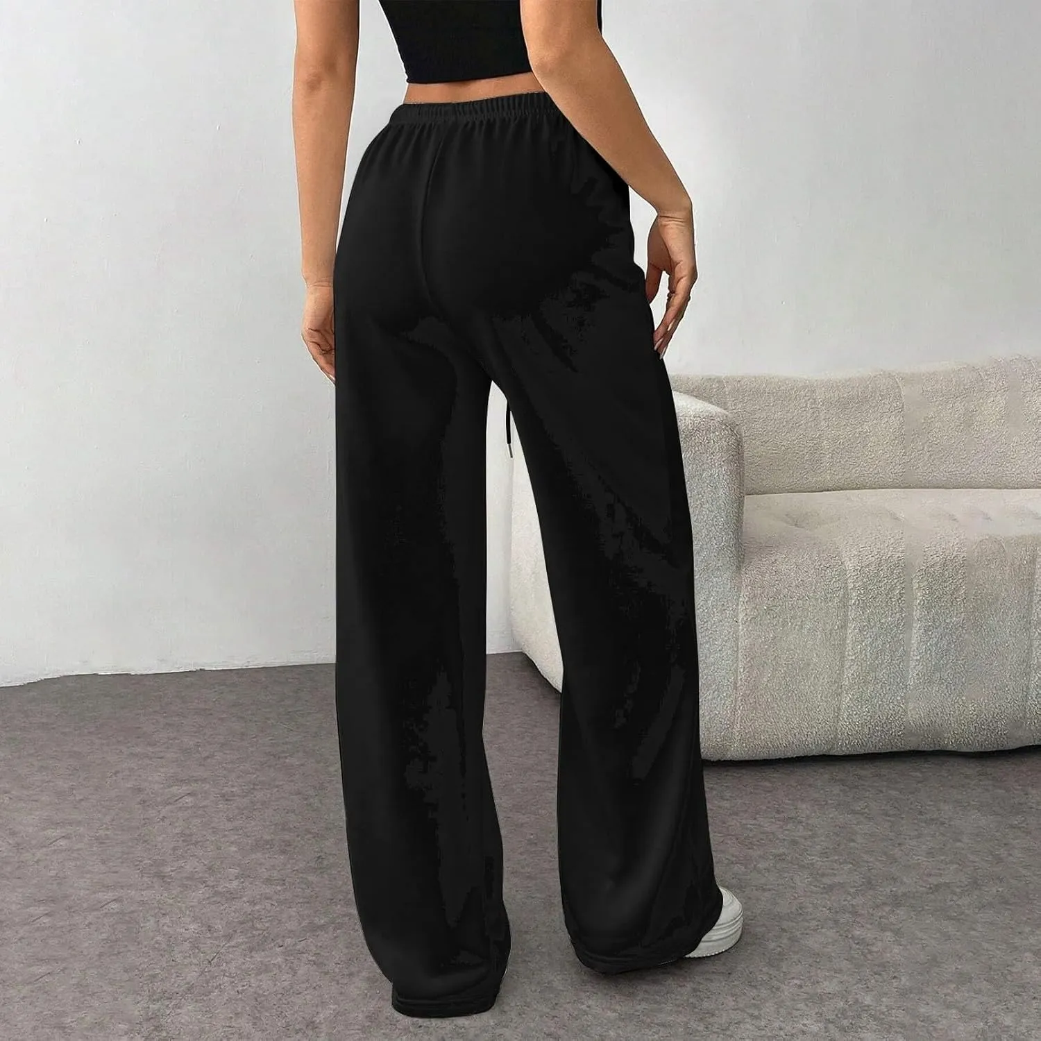 Wide Leg Sweatpants Women Low Rise Baggy Fleece Pants Y2k Drawstring Lounge Pants with Pockets Workout Athletic Pants