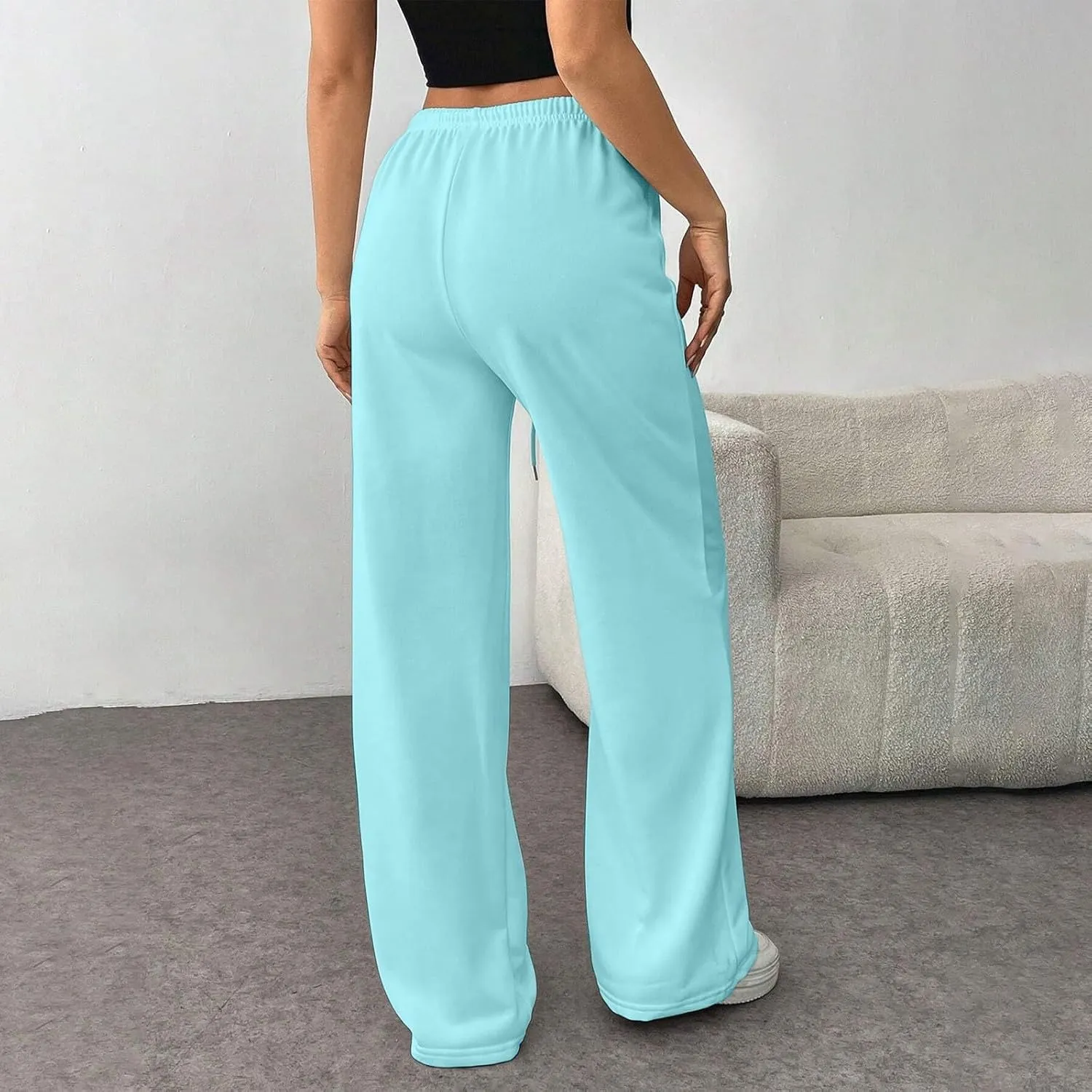 Wide Leg Sweatpants Women Low Rise Baggy Fleece Pants Y2k Drawstring Lounge Pants with Pockets Workout Athletic Pants