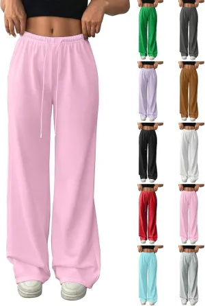 Wide Leg Sweatpants Women Low Rise Baggy Fleece Pants Y2k Drawstring Lounge Pants with Pockets Workout Athletic Pants