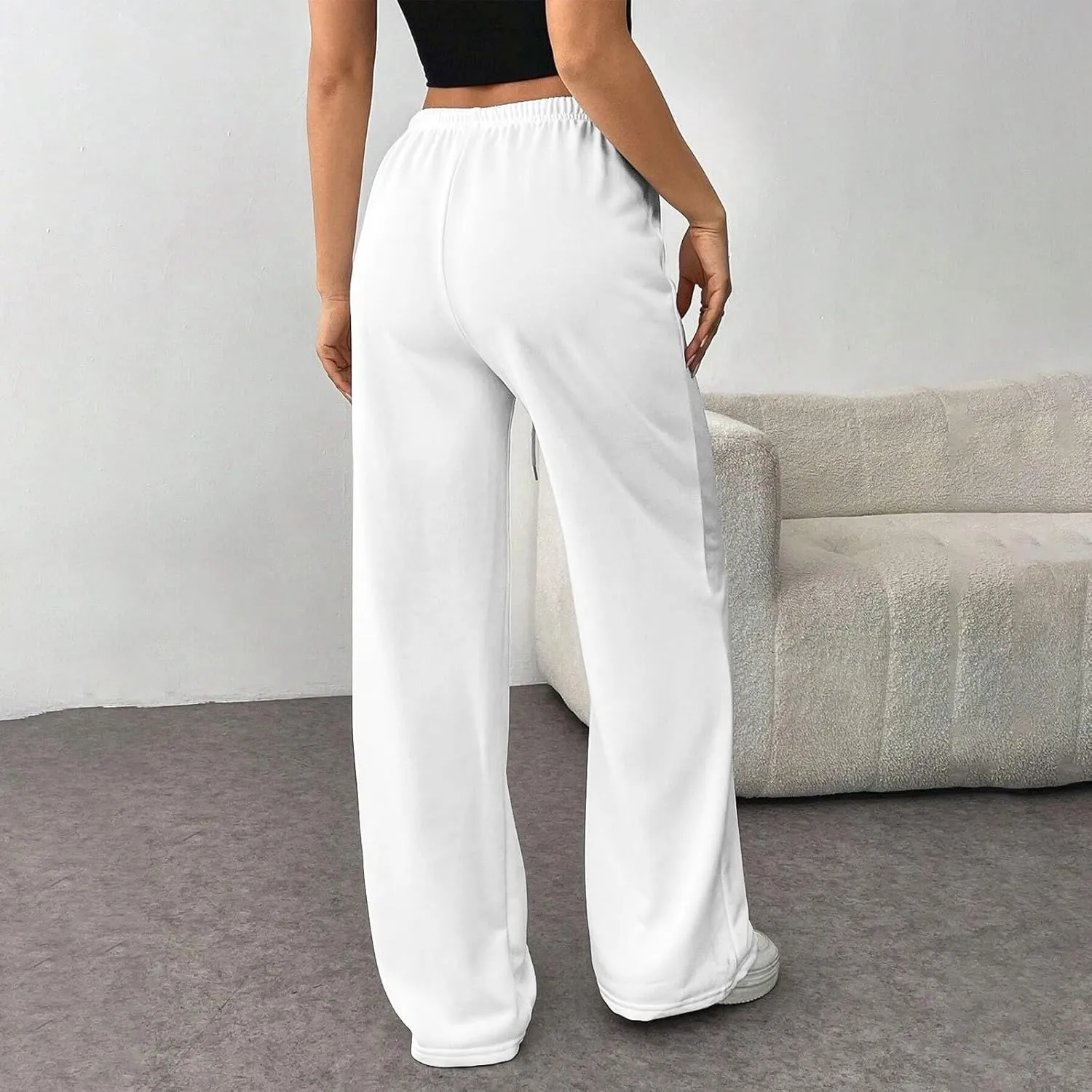 Wide Leg Sweatpants Women Low Rise Baggy Fleece Pants Y2k Drawstring Lounge Pants with Pockets Workout Athletic Pants