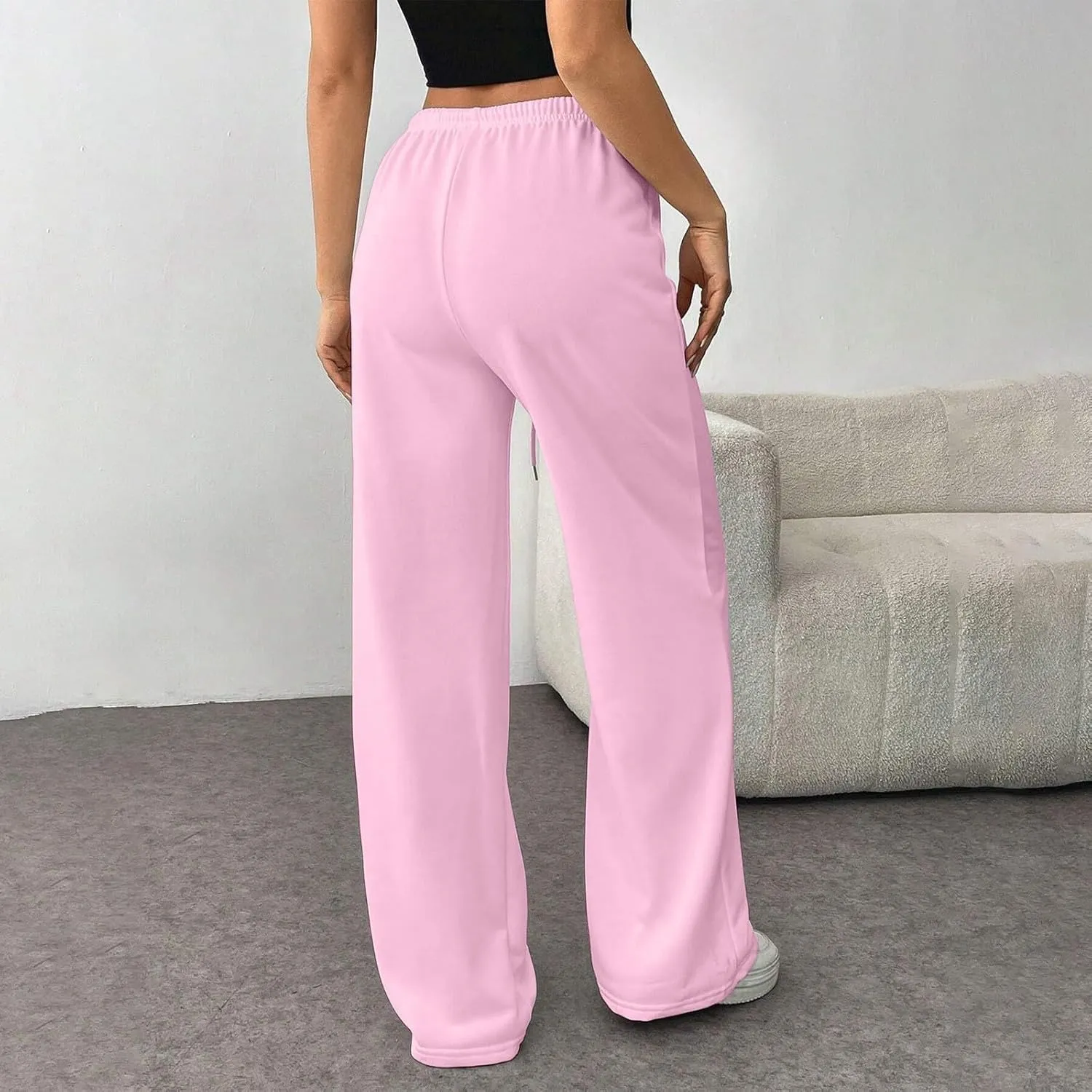 Wide Leg Sweatpants Women Low Rise Baggy Fleece Pants Y2k Drawstring Lounge Pants with Pockets Workout Athletic Pants
