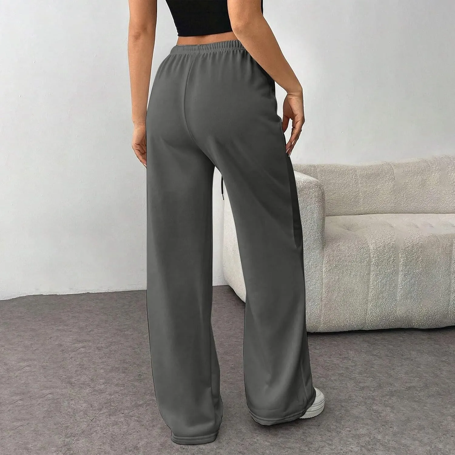 Wide Leg Sweatpants Women Low Rise Baggy Fleece Pants Y2k Drawstring Lounge Pants with Pockets Workout Athletic Pants